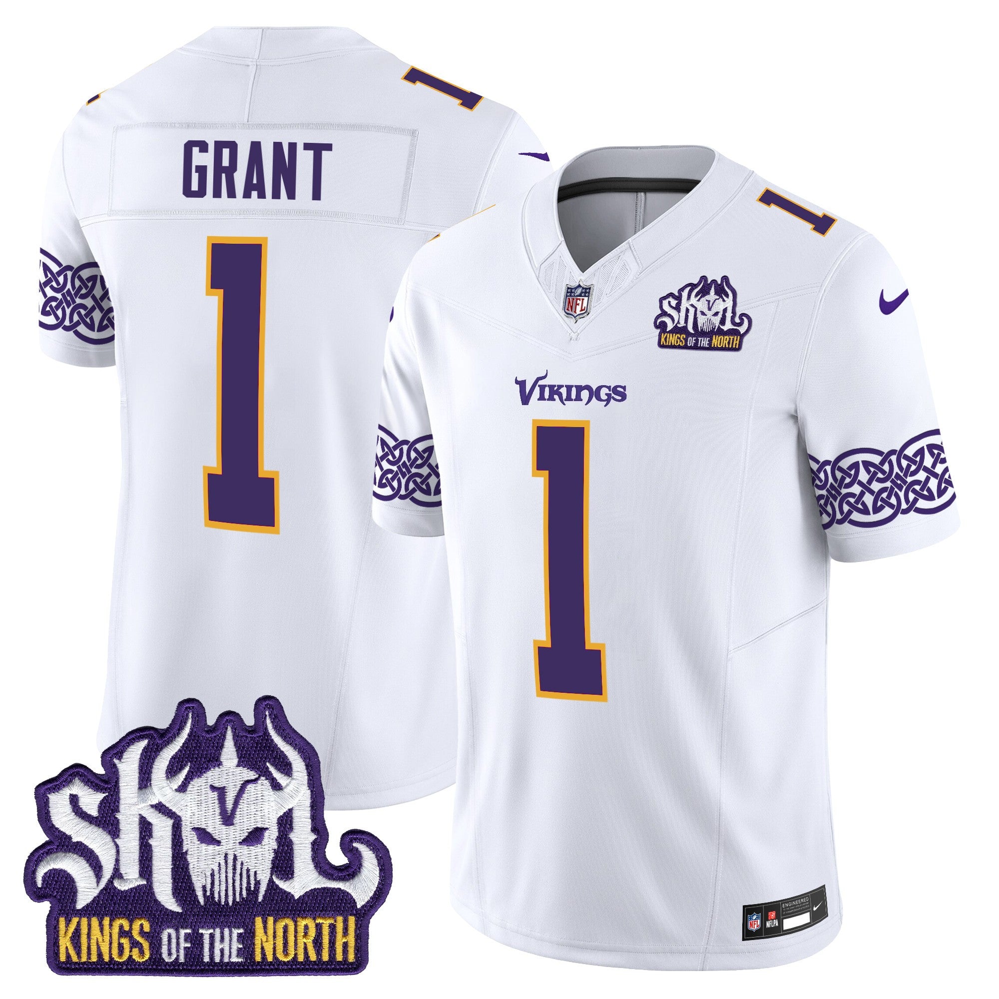Men's Minnesota Vikings King Of The North Patch Throwback Vapor Limited Jersey V2 - All Stitched - White, Bud Grant