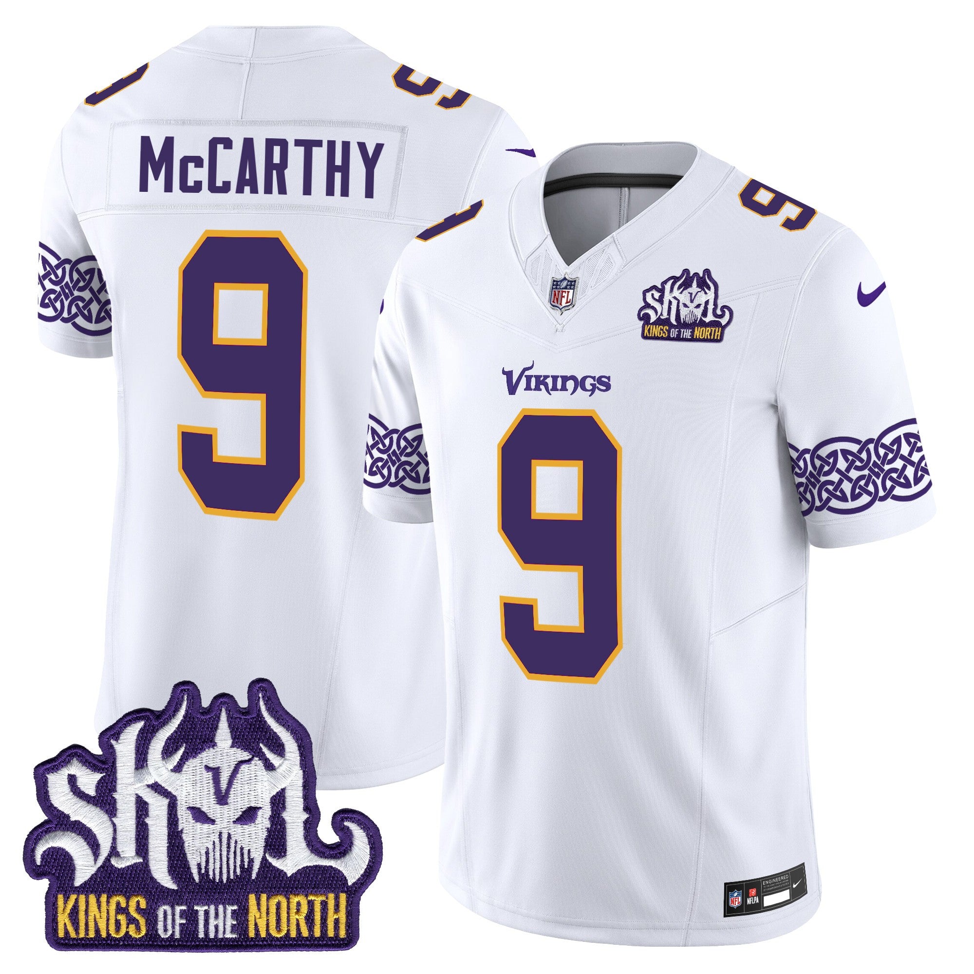 Men's Minnesota Vikings King Of The North Patch Throwback Vapor Limited Jersey V2 - All Stitched - White, J.J. McCarthy