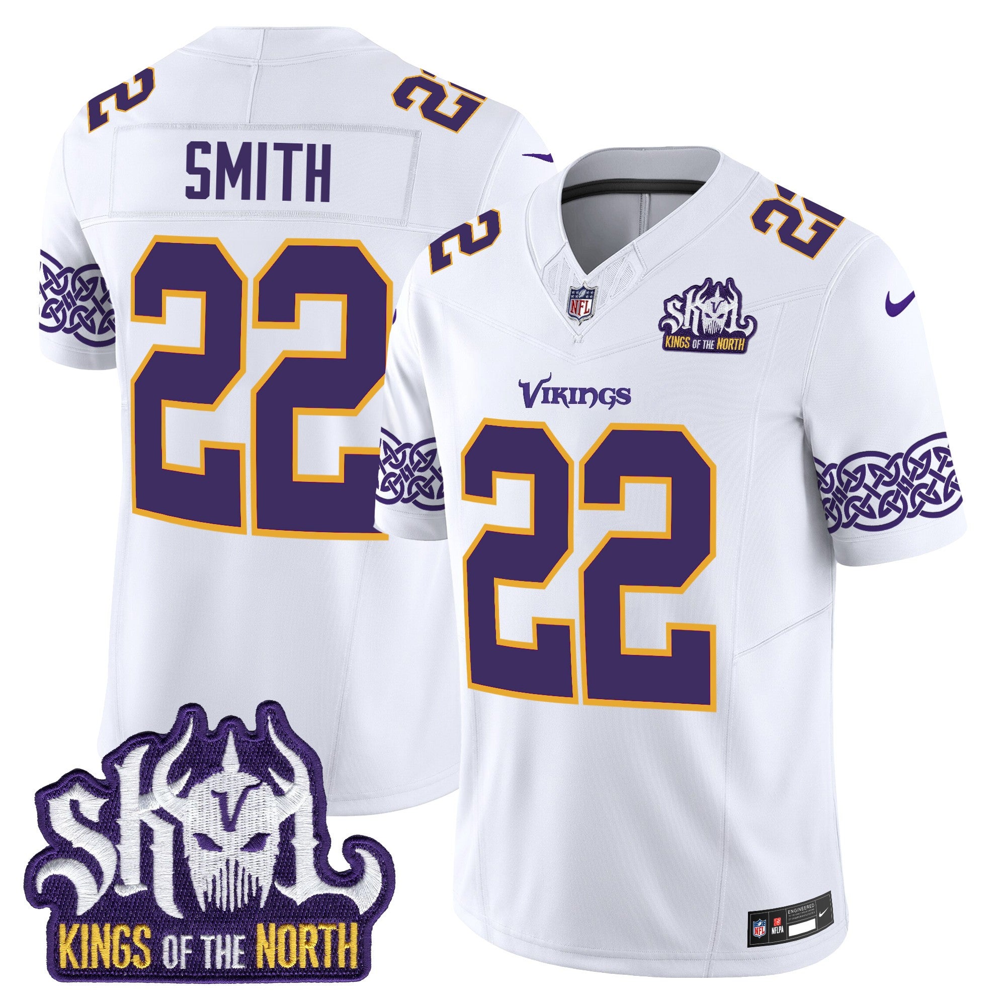 Men's Minnesota Vikings King Of The North Patch Throwback Vapor Limited Jersey V2 - All Stitched - White, Harrison Smith