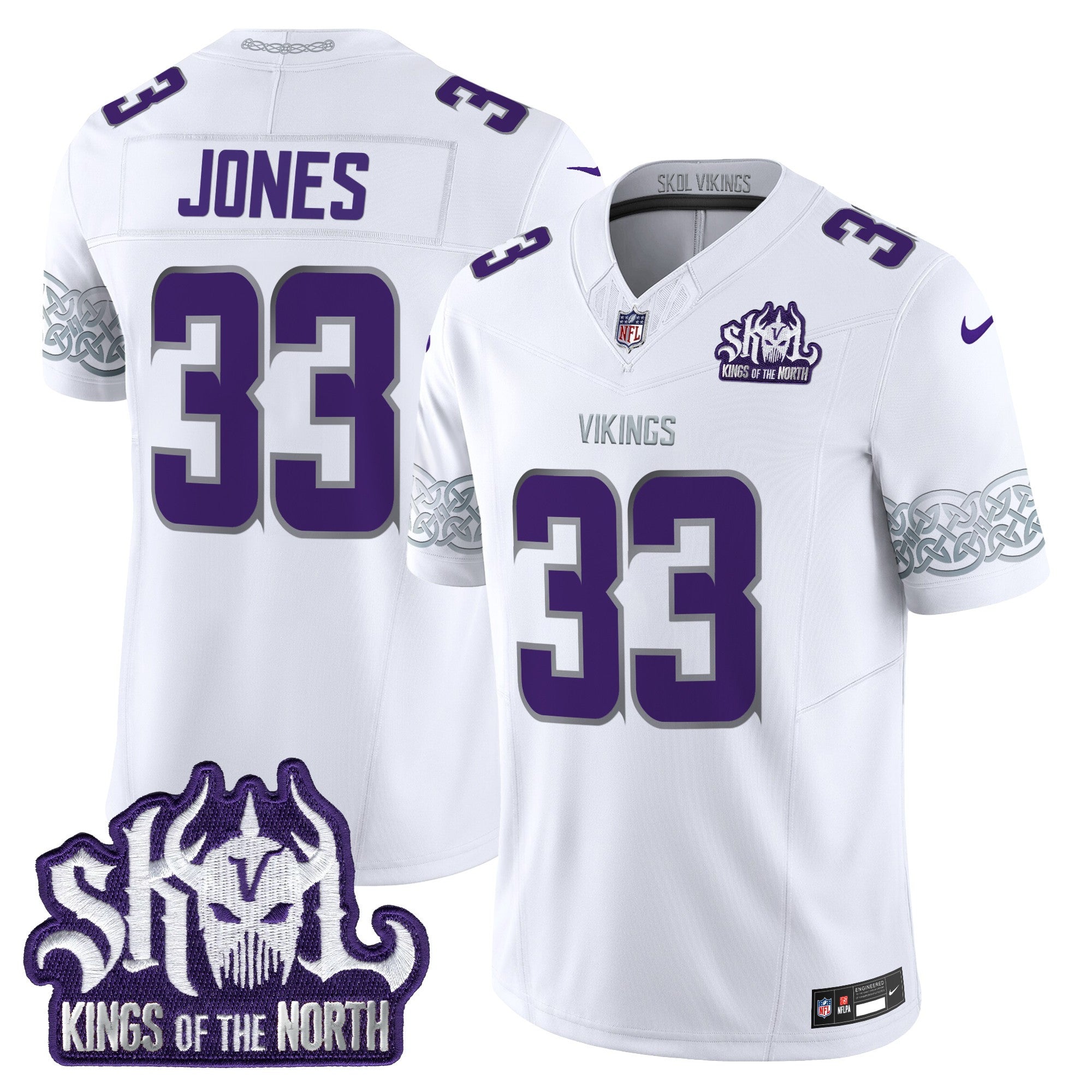 Men's Minnesota Vikings King Of The North Patch Throwback Vapor Limited Jersey V2 - All Stitched - Winter Warrior, Aaron Jones