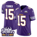 Men's Minnesota Vikings King Of The North Patch Throwback Vapor Limited Jersey V2 - All Stitched - Purple, Dallas Turner
