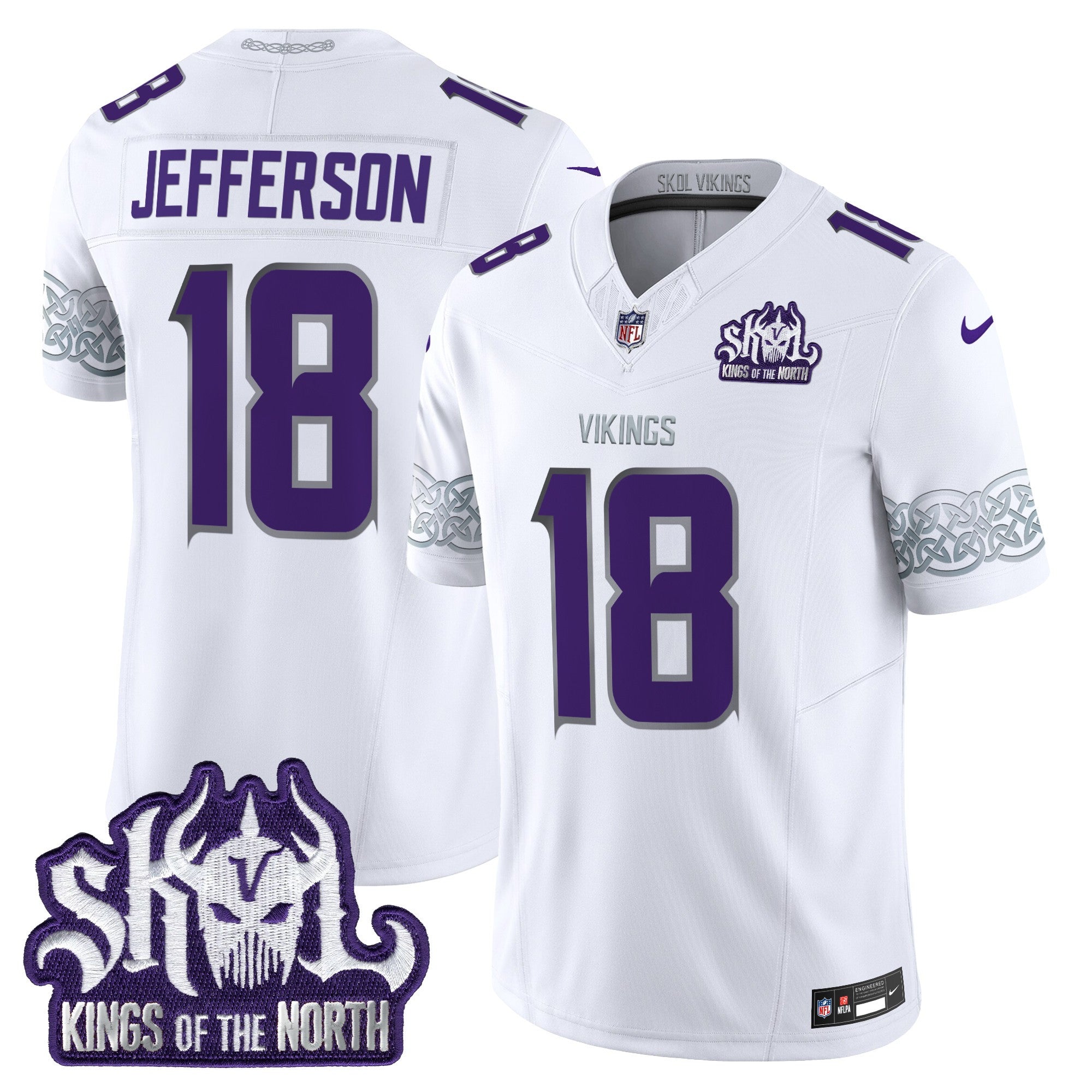 Men's Minnesota Vikings King Of The North Patch Throwback Vapor Limited Jersey V2 - All Stitched - Winter Warrior, Justin Jefferson