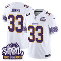 Men's Minnesota Vikings King Of The North Patch Throwback Vapor Limited Jersey V2 - All Stitched - White, Aaron Jones