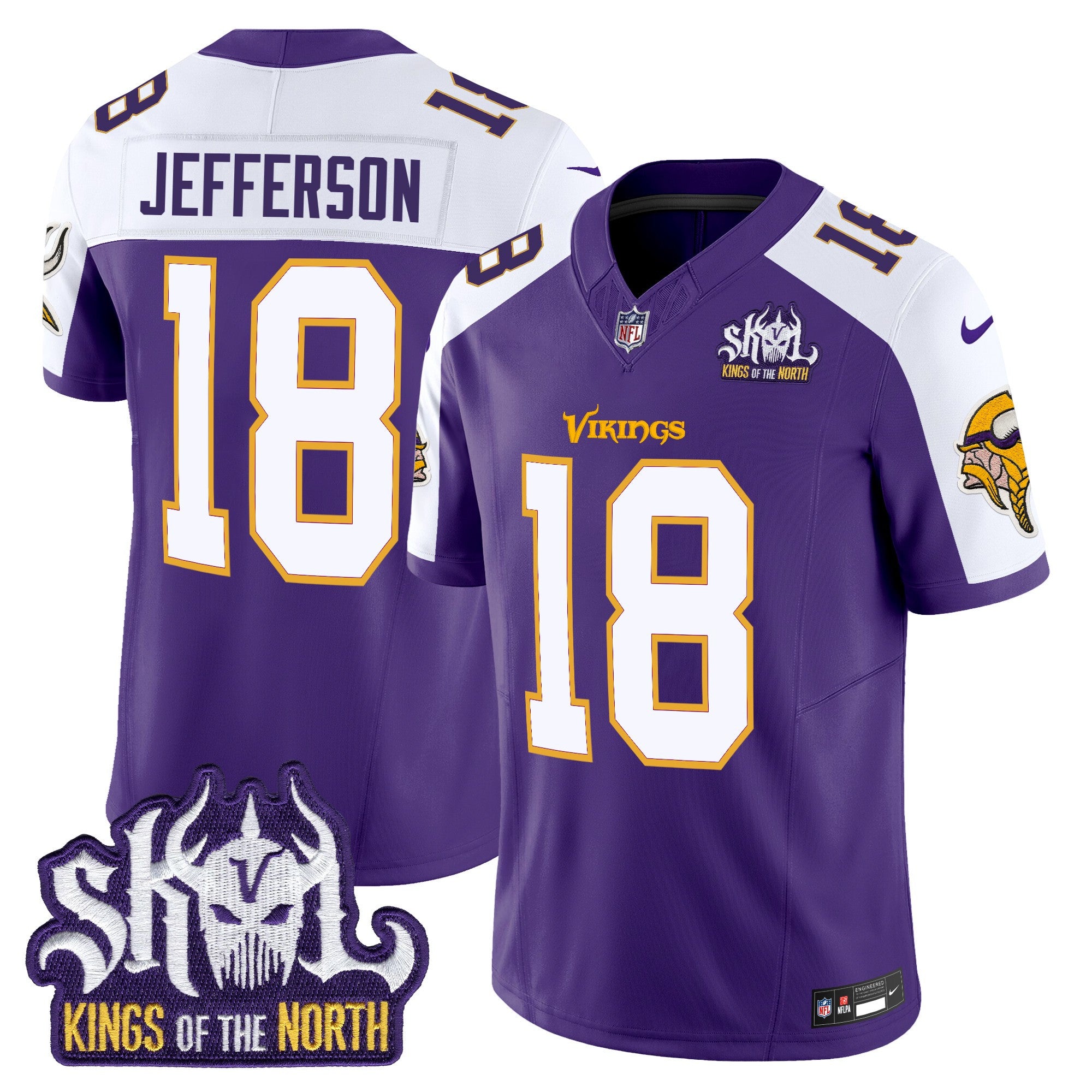Men's Minnesota Vikings King Of The North Patch Throwback Vapor Limited Jersey V2 - All Stitched - Purple Alternate, Justin Jefferson