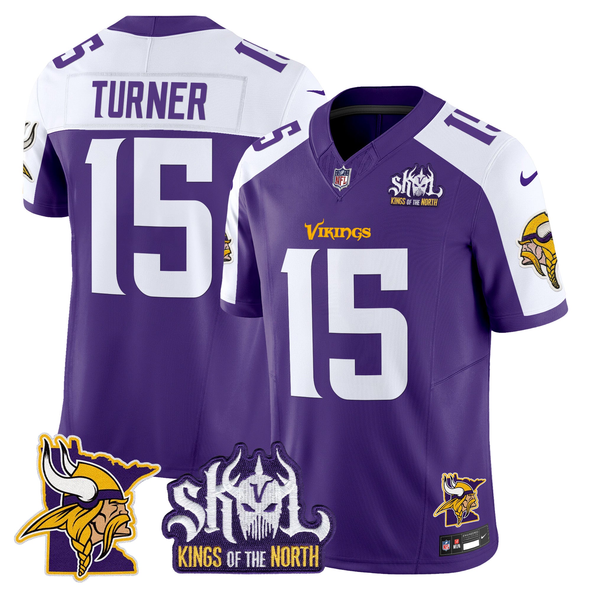 Men's Minnesota Vikings Kings Of The North Patch Vapor Limited Jersey V3 - All Stitched - Purple Alternate, Dallas Turner