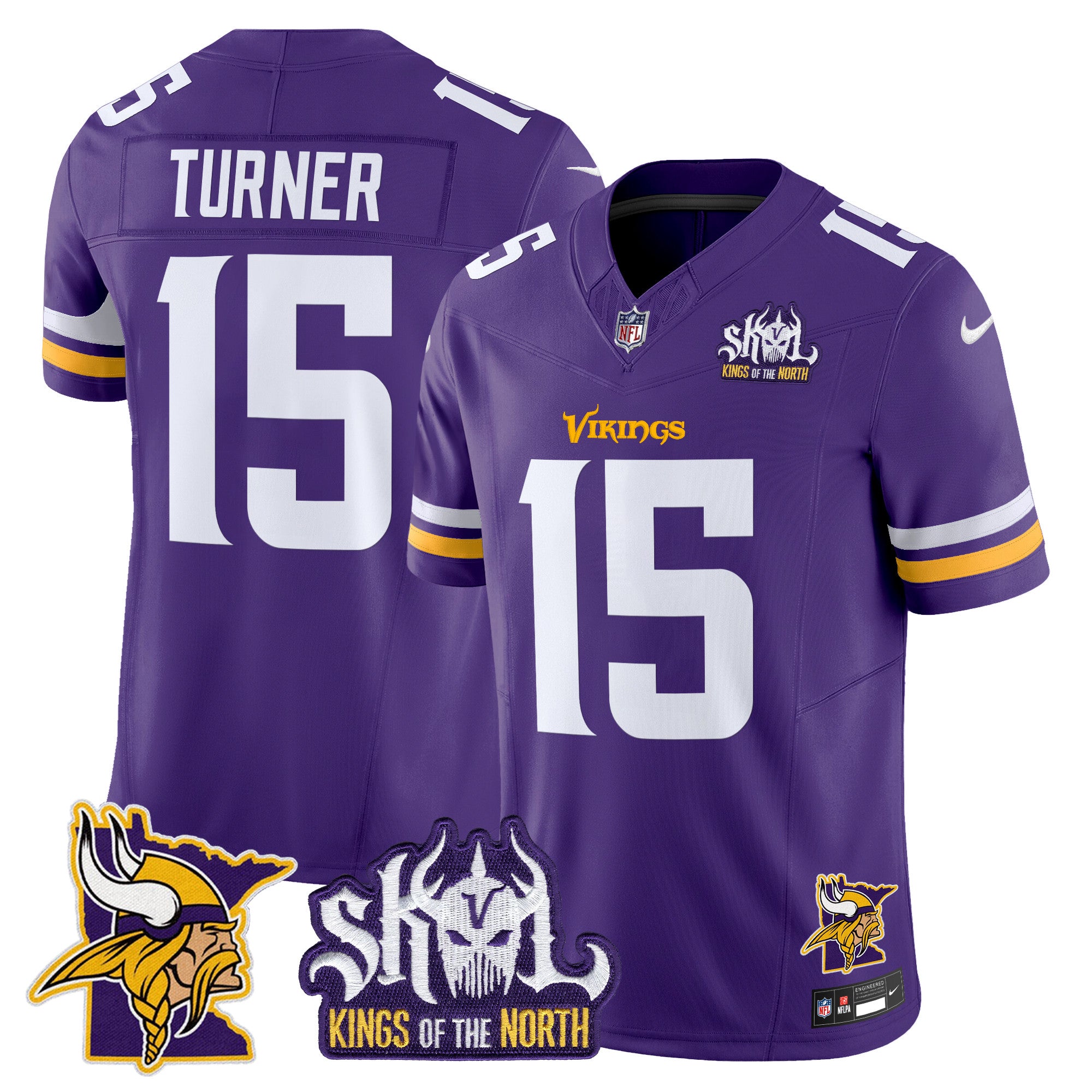 Men's Minnesota Vikings Kings Of The North Patch Vapor Limited Jersey V3 - All Stitched - Purple, Dallas Turner