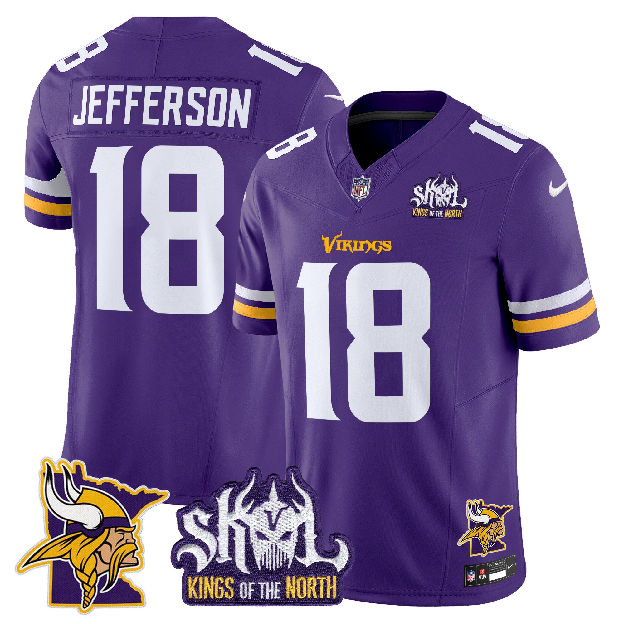 Men's Minnesota Vikings Kings Of The North Patch Vapor Limited Jersey V3 - All Stitched - Purple, Justin Jefferson