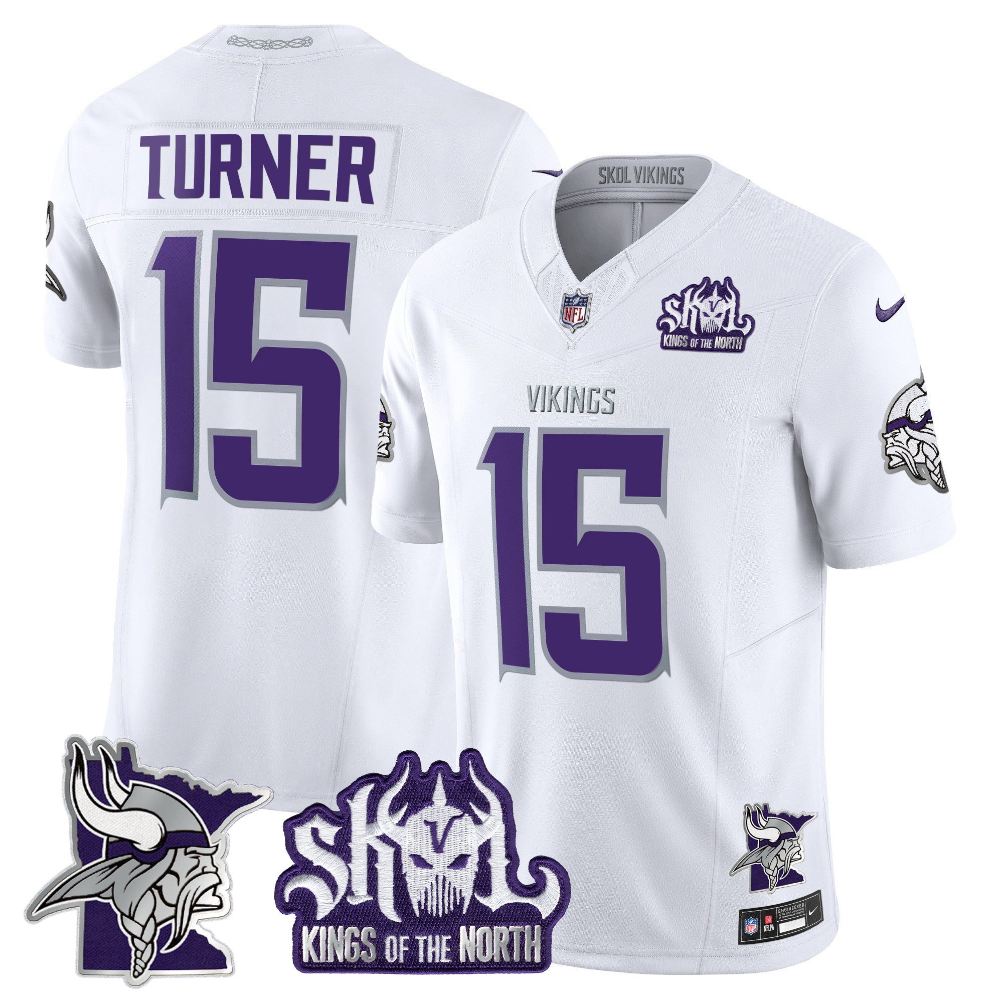 Men's Minnesota Vikings Kings Of The North Patch Vapor Limited Jersey V3 - All Stitched - Winter Warrior, Dallas Turner