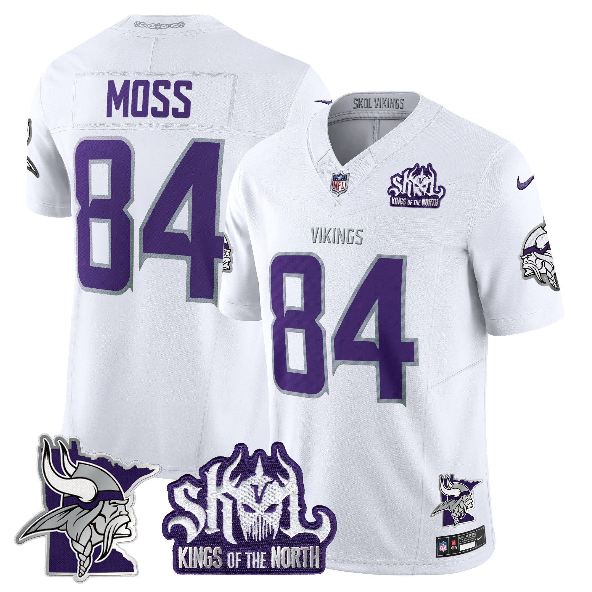 Men's Minnesota Vikings Kings Of The North Patch Vapor Limited Jersey V3 - All Stitched - Winter Warrior, Randy Moss