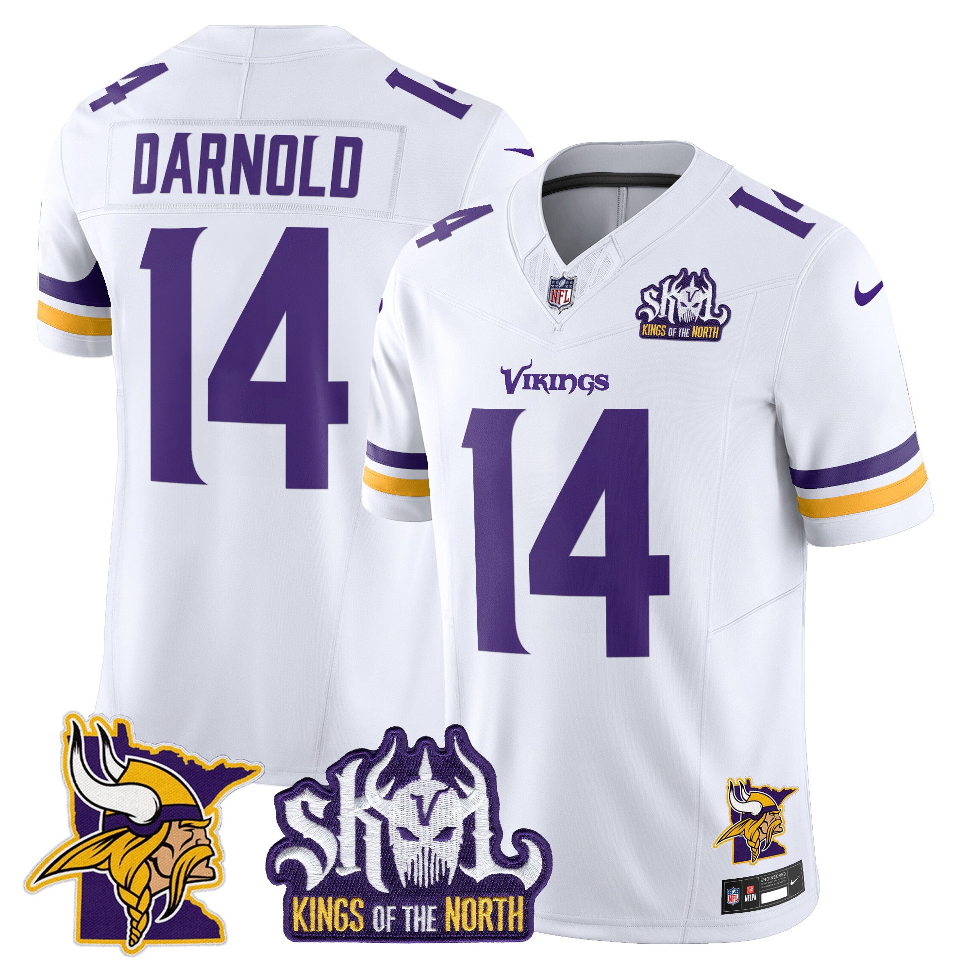 Men's Minnesota Vikings Kings Of The North Patch Vapor Limited Jersey V3 - All Stitched - White, Sam Darnold
