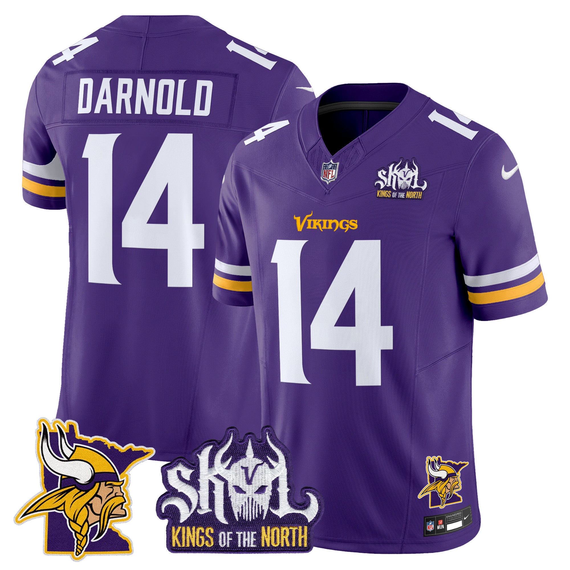 Men's Minnesota Vikings Kings Of The North Patch Vapor Limited Jersey V3 - All Stitched - Purple, Sam Darnold
