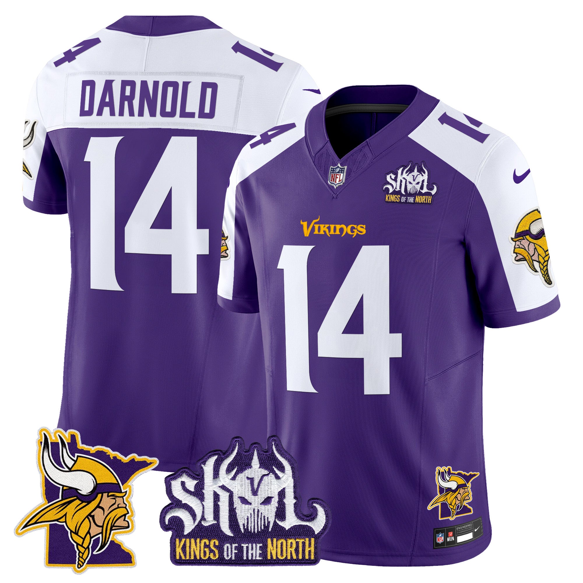 Men's Minnesota Vikings Kings Of The North Patch Vapor Limited Jersey V3 - All Stitched - Purple Alternate, Sam Darnold