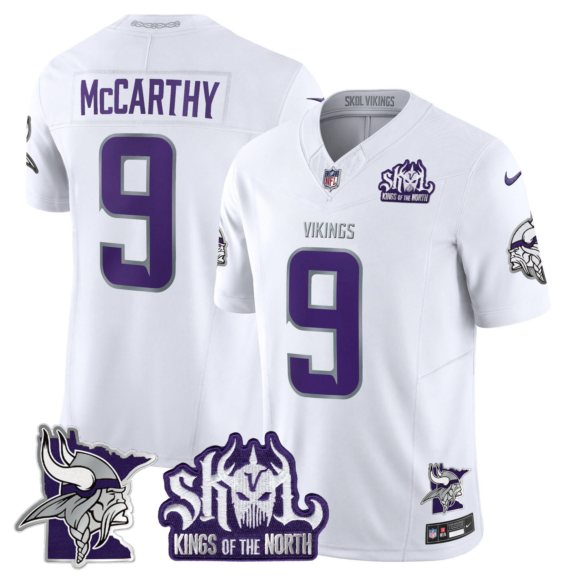 Men's Minnesota Vikings Kings Of The North Patch Vapor Limited Jersey V3 - All Stitched - Winter Warrior, J.J. McCarthy