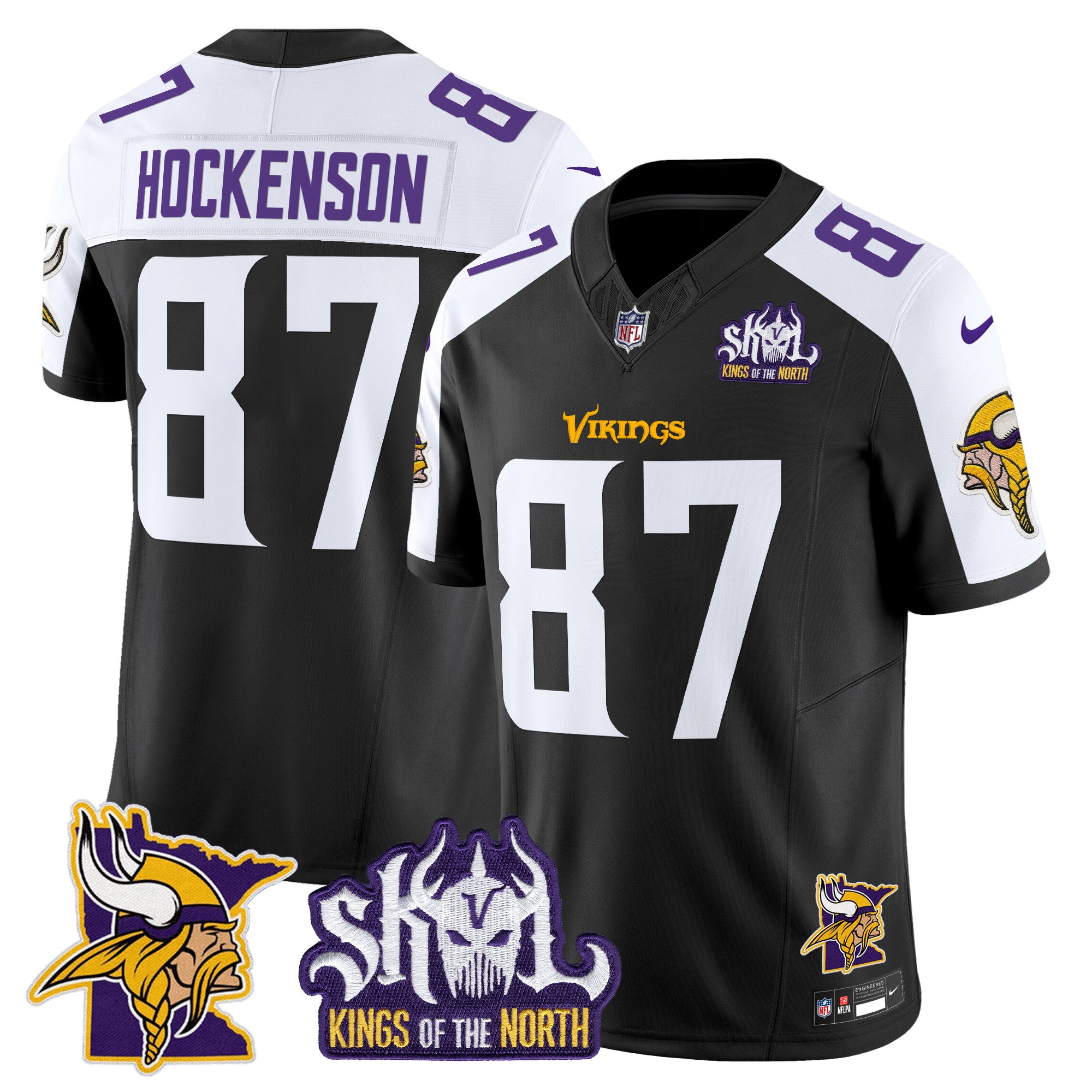 Men's Minnesota Vikings Kings Of The North Patch Vapor Limited Jersey V3 - All Stitched - Black Alternate, T.J. Hockenson
