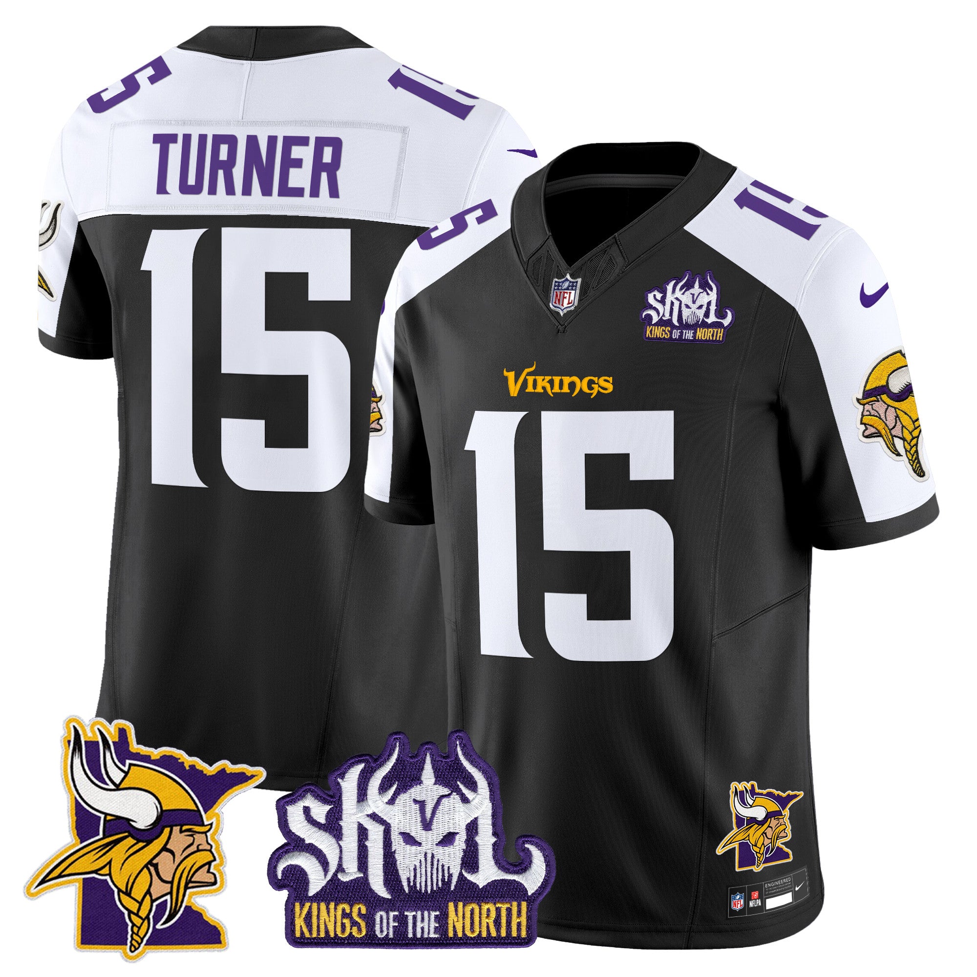 Men's Minnesota Vikings Kings Of The North Patch Vapor Limited Jersey V3 - All Stitched - Black Alternate, Dallas Turner