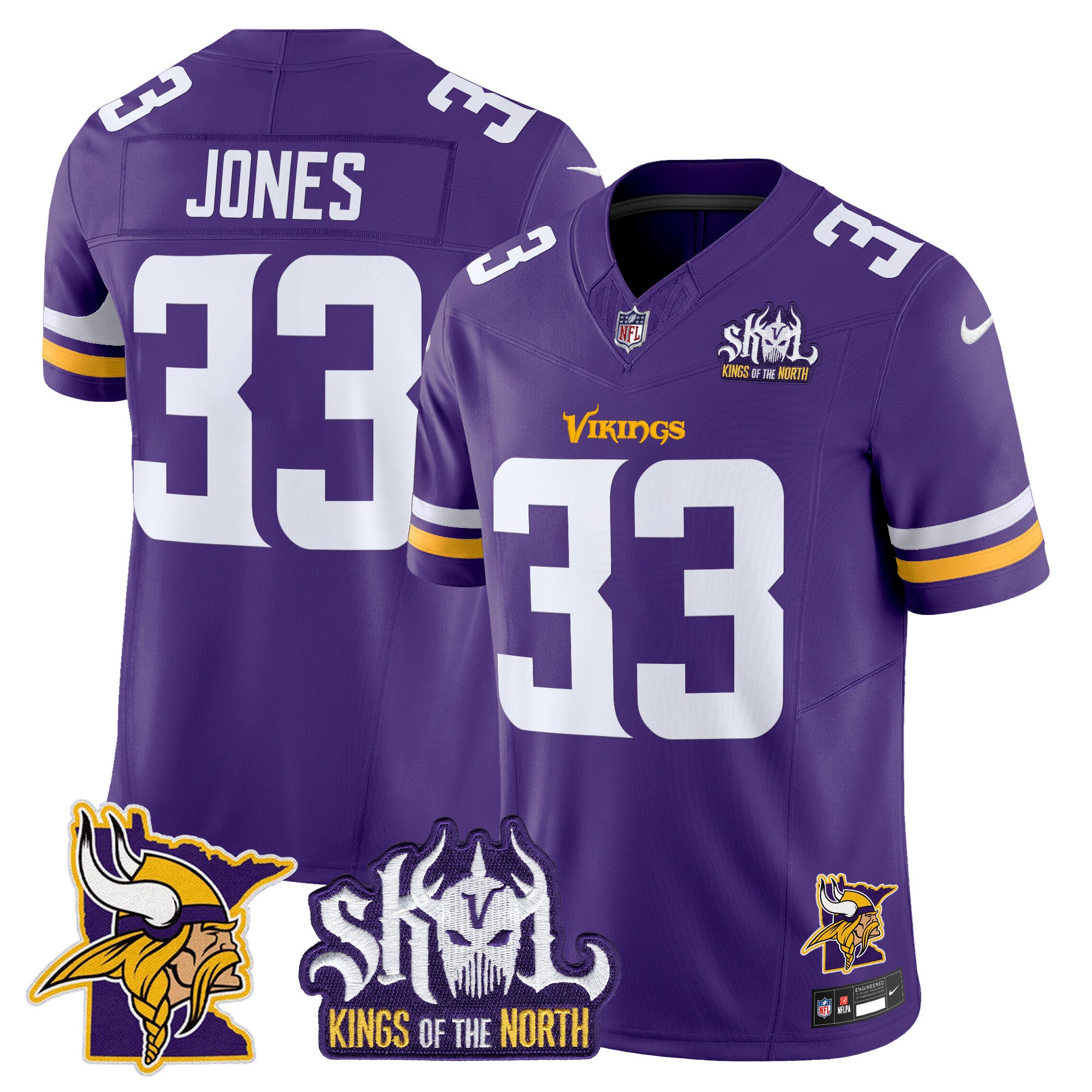 Men's Minnesota Vikings Kings Of The North Patch Vapor Limited Jersey V3 - All Stitched - Purple, Aaron Jones