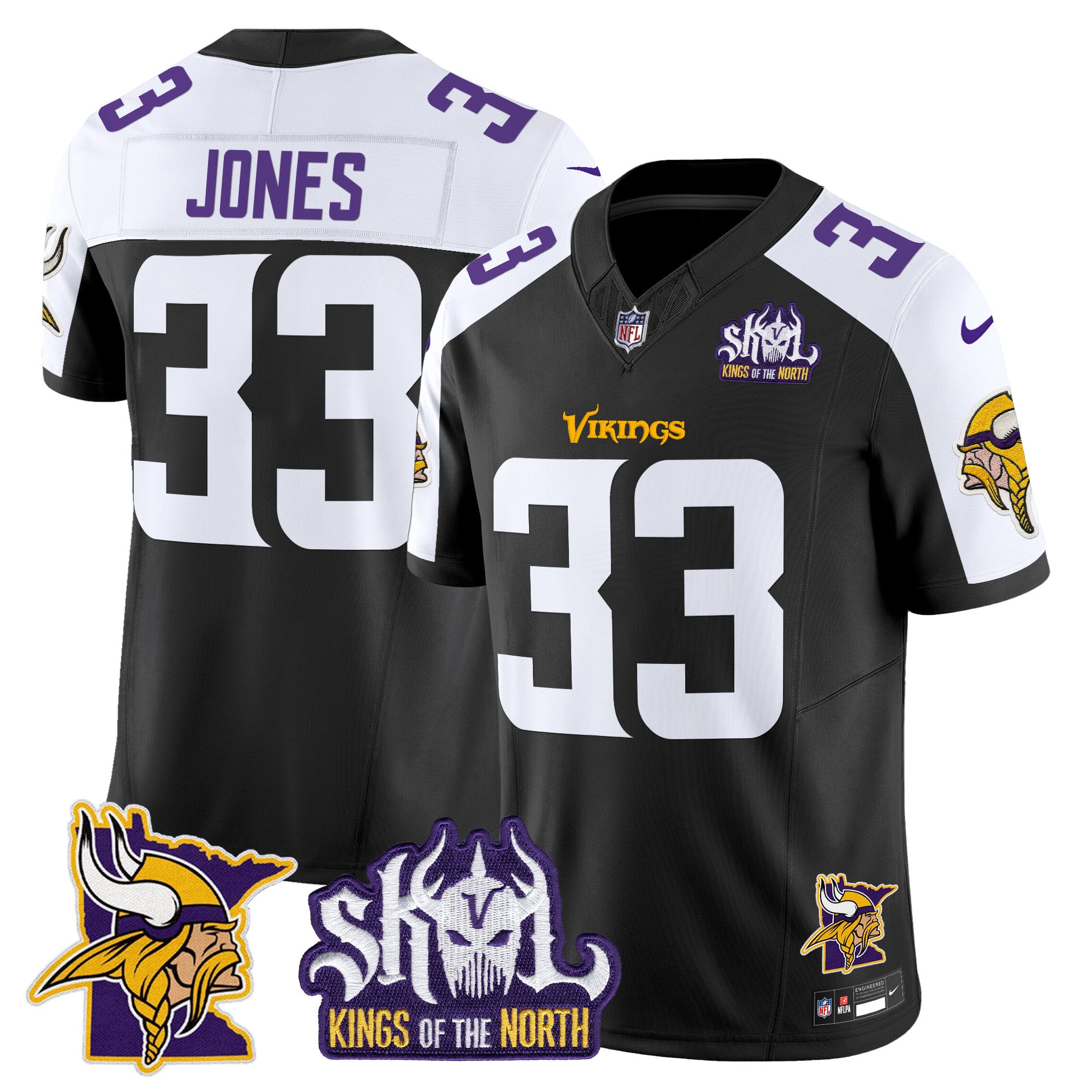 Men's Minnesota Vikings Kings Of The North Patch Vapor Limited Jersey V3 - All Stitched - Black Alternate, Aaron Jones