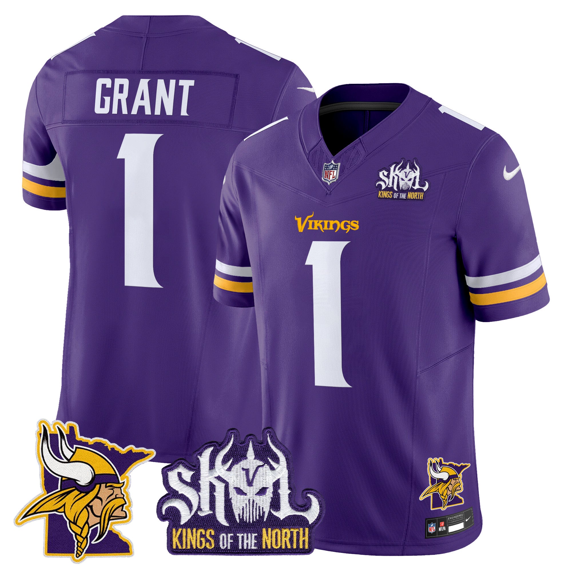 Men's Minnesota Vikings Kings Of The North Patch Vapor Limited Jersey V3 - All Stitched - Purple, Bud Grant