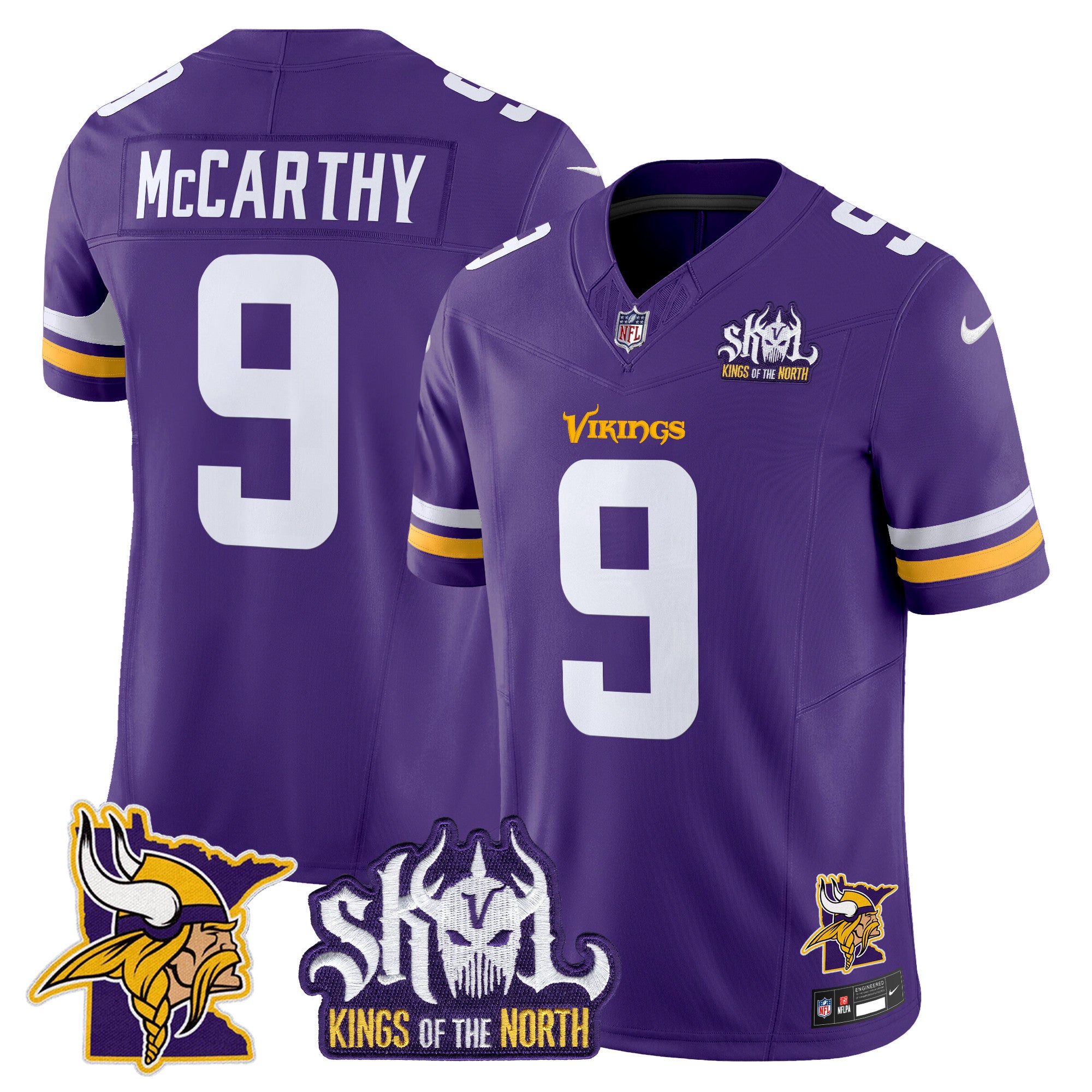Men's Minnesota Vikings Kings Of The North Patch Vapor Limited Jersey V3 - All Stitched - Purple, J.J. McCarthy