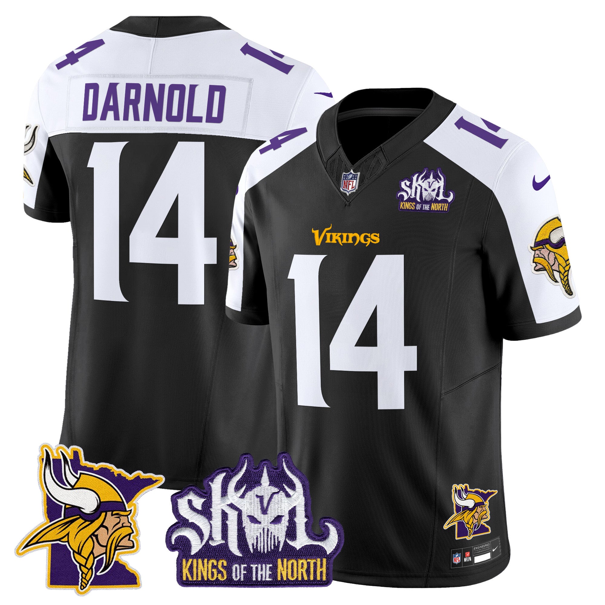 Men's Minnesota Vikings Kings Of The North Patch Vapor Limited Jersey V3 - All Stitched - Black Alternate, Sam Darnold