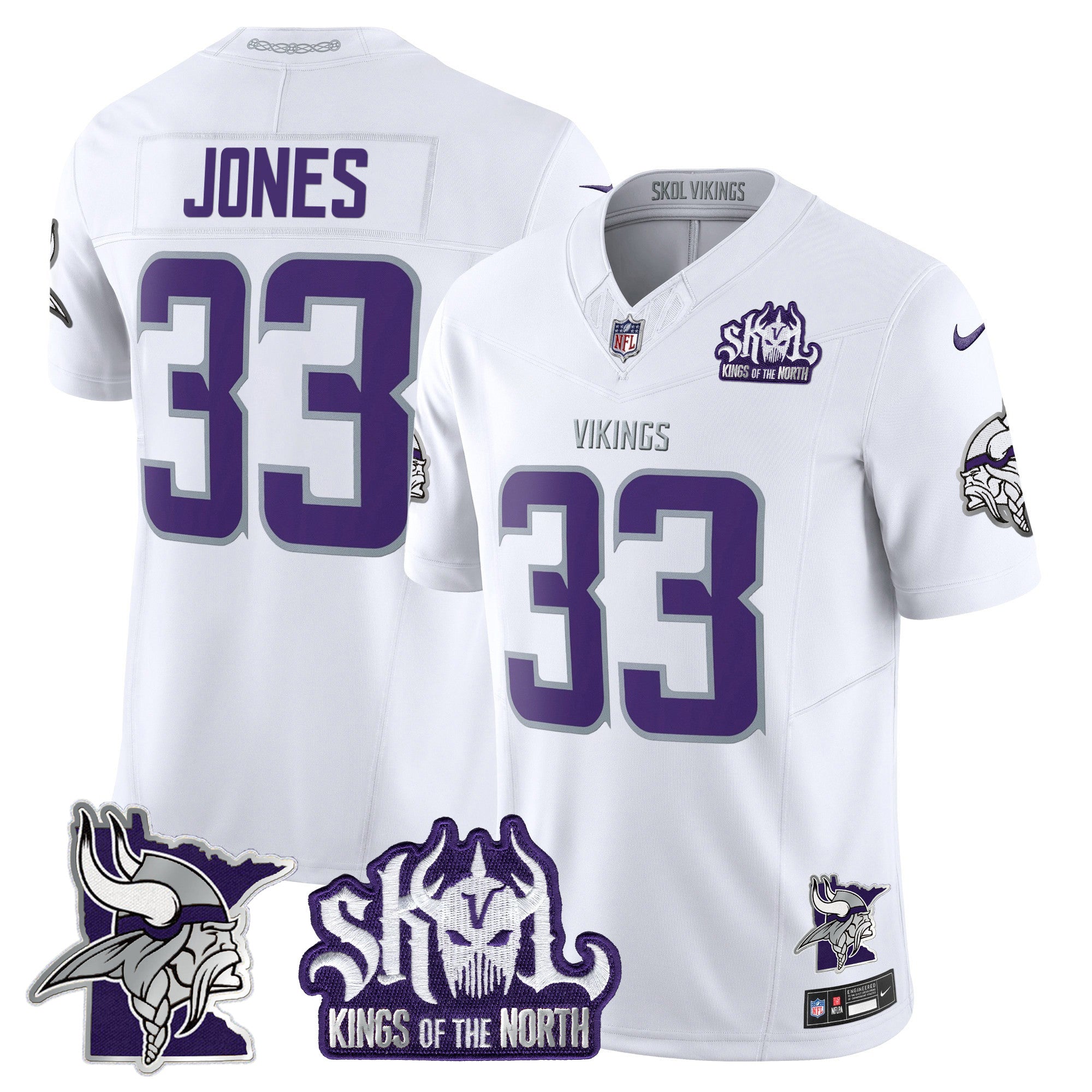 Men's Minnesota Vikings Kings Of The North Patch Vapor Limited Jersey V3 - All Stitched - Winter Warrior, Aaron Jones