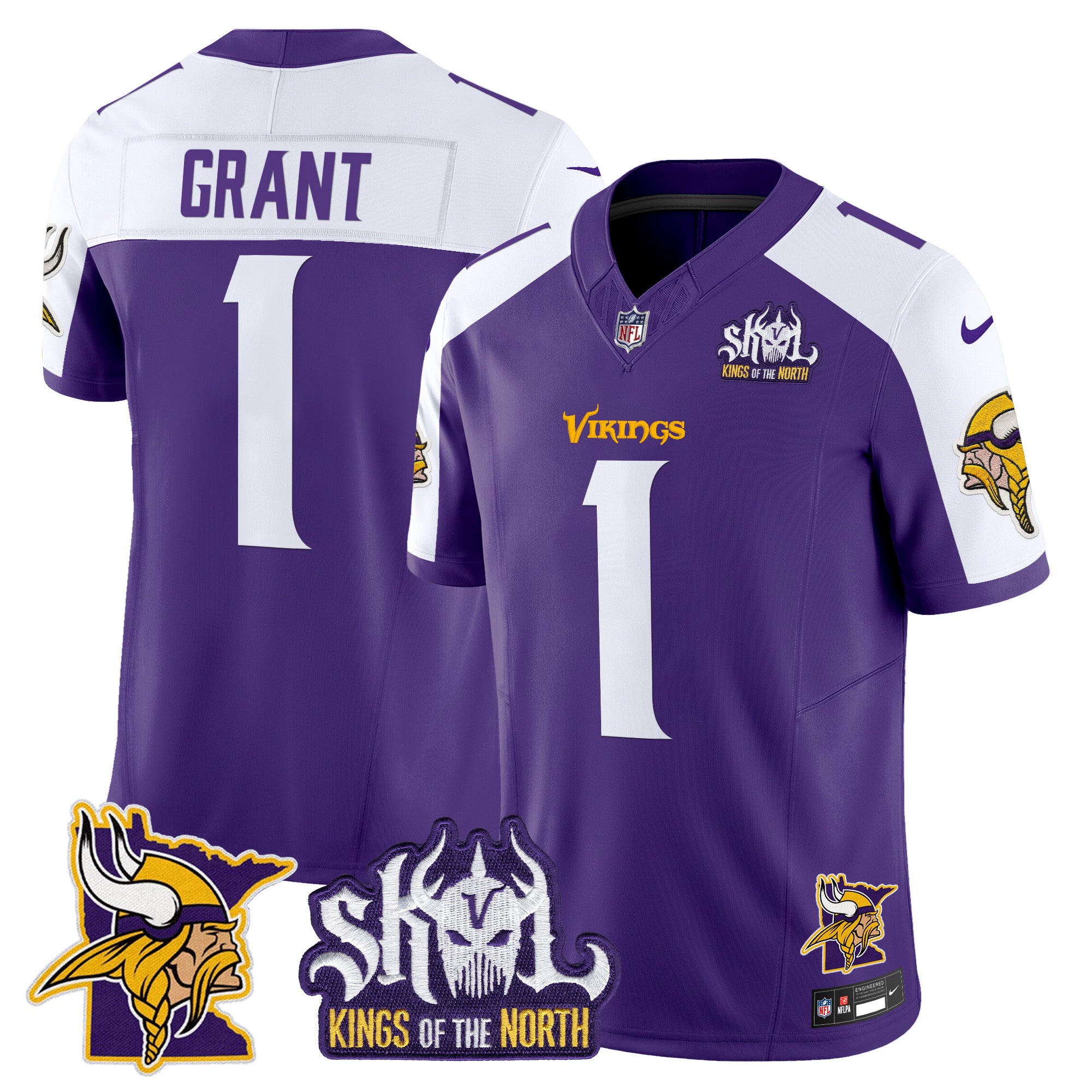 Men's Minnesota Vikings Kings Of The North Patch Vapor Limited Jersey V3 - All Stitched - Purple Alternate, Bud Grant