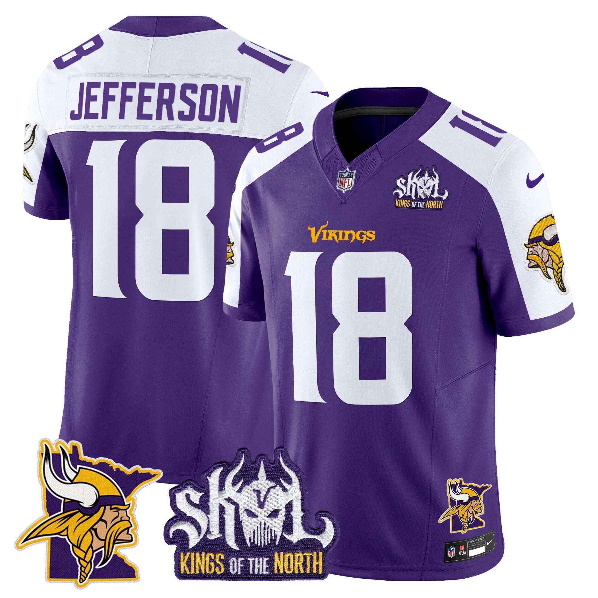 Men's Minnesota Vikings Kings Of The North Patch Vapor Limited Jersey V3 - All Stitched - Purple Alternate, Justin Jefferson