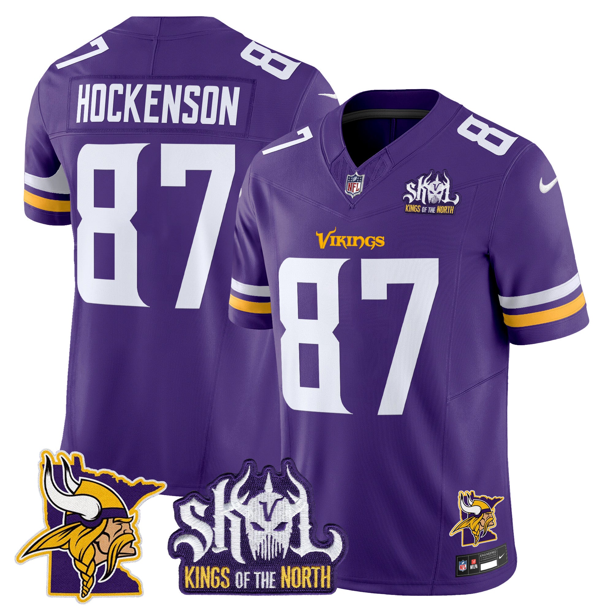 Men's Minnesota Vikings Kings Of The North Patch Vapor Limited Jersey V3 - All Stitched - Purple, T.J. Hockenson