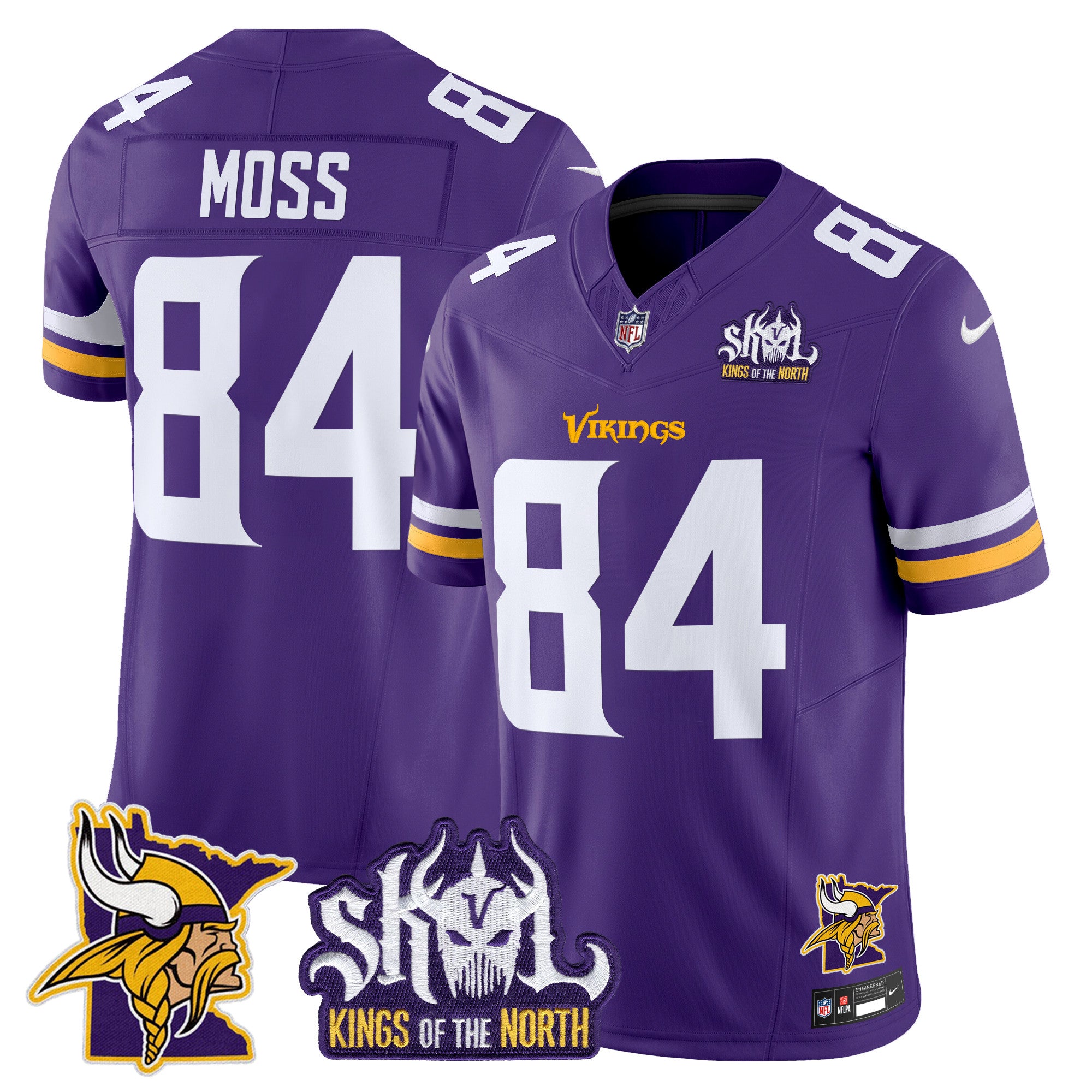 Men's Minnesota Vikings Kings Of The North Patch Vapor Limited Jersey V3 - All Stitched - Purple, Randy Moss