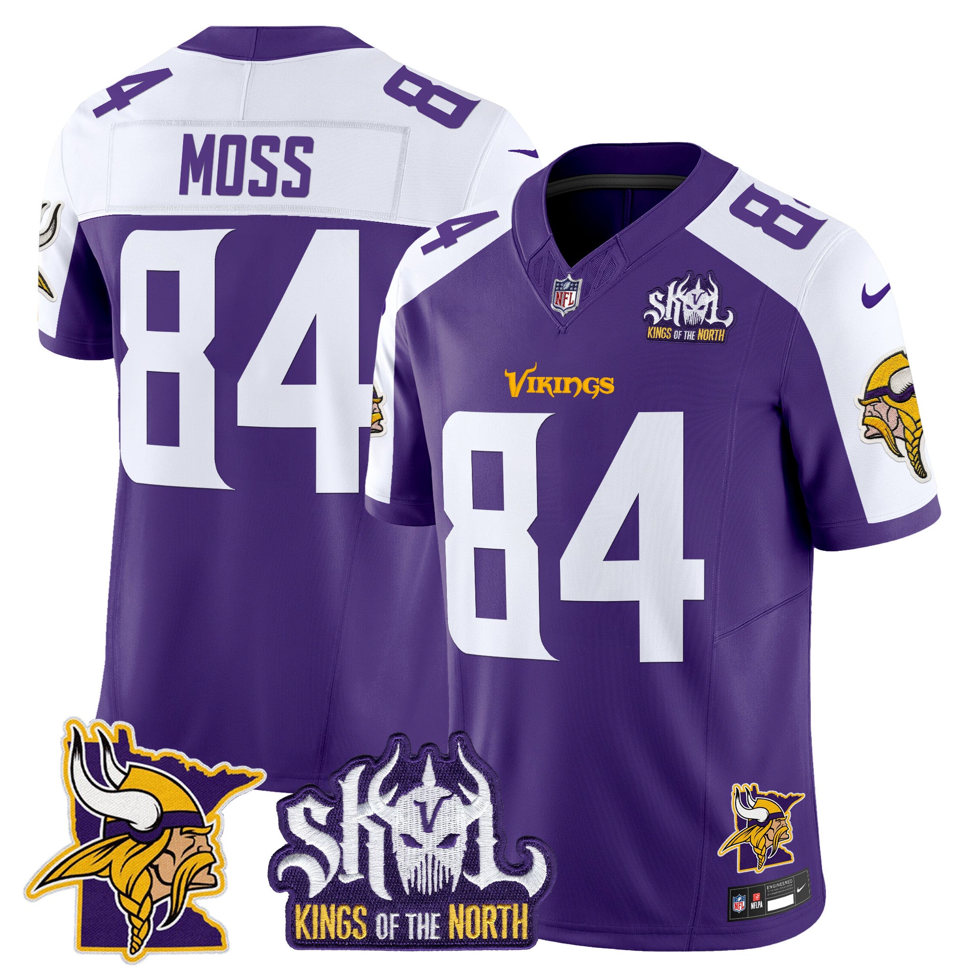 Men's Minnesota Vikings Kings Of The North Patch Vapor Limited Jersey V3 - All Stitched - Purple Alternate, Randy Moss