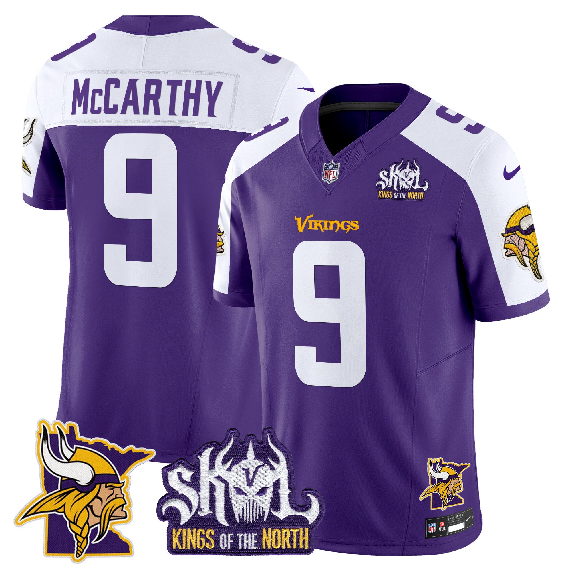 Men's Minnesota Vikings Kings Of The North Patch Vapor Limited Jersey V3 - All Stitched - Purple Alternate, J.J. McCarthy