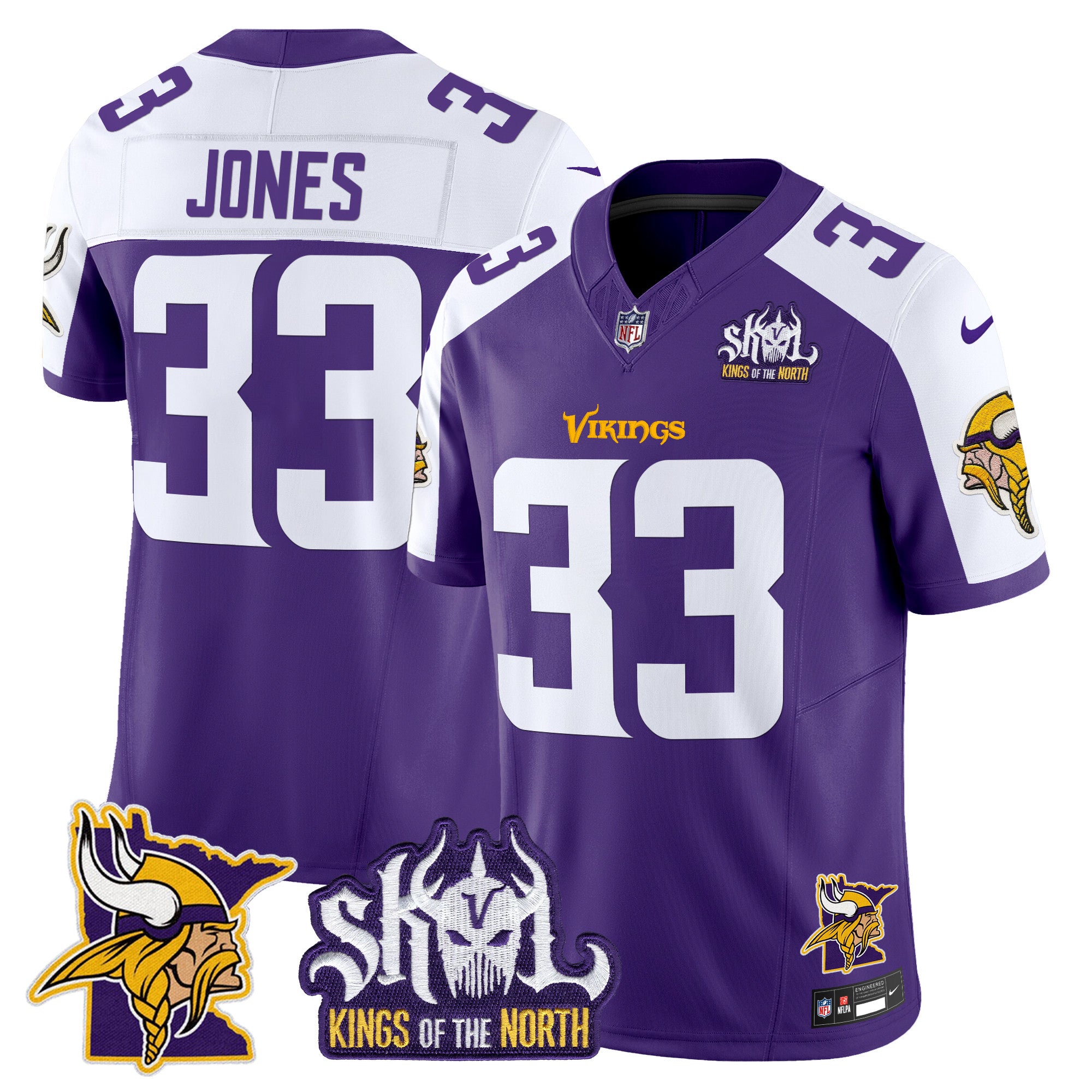 Men's Minnesota Vikings Kings Of The North Patch Vapor Limited Jersey V3 - All Stitched - Purple Alternate, Aaron Jones
