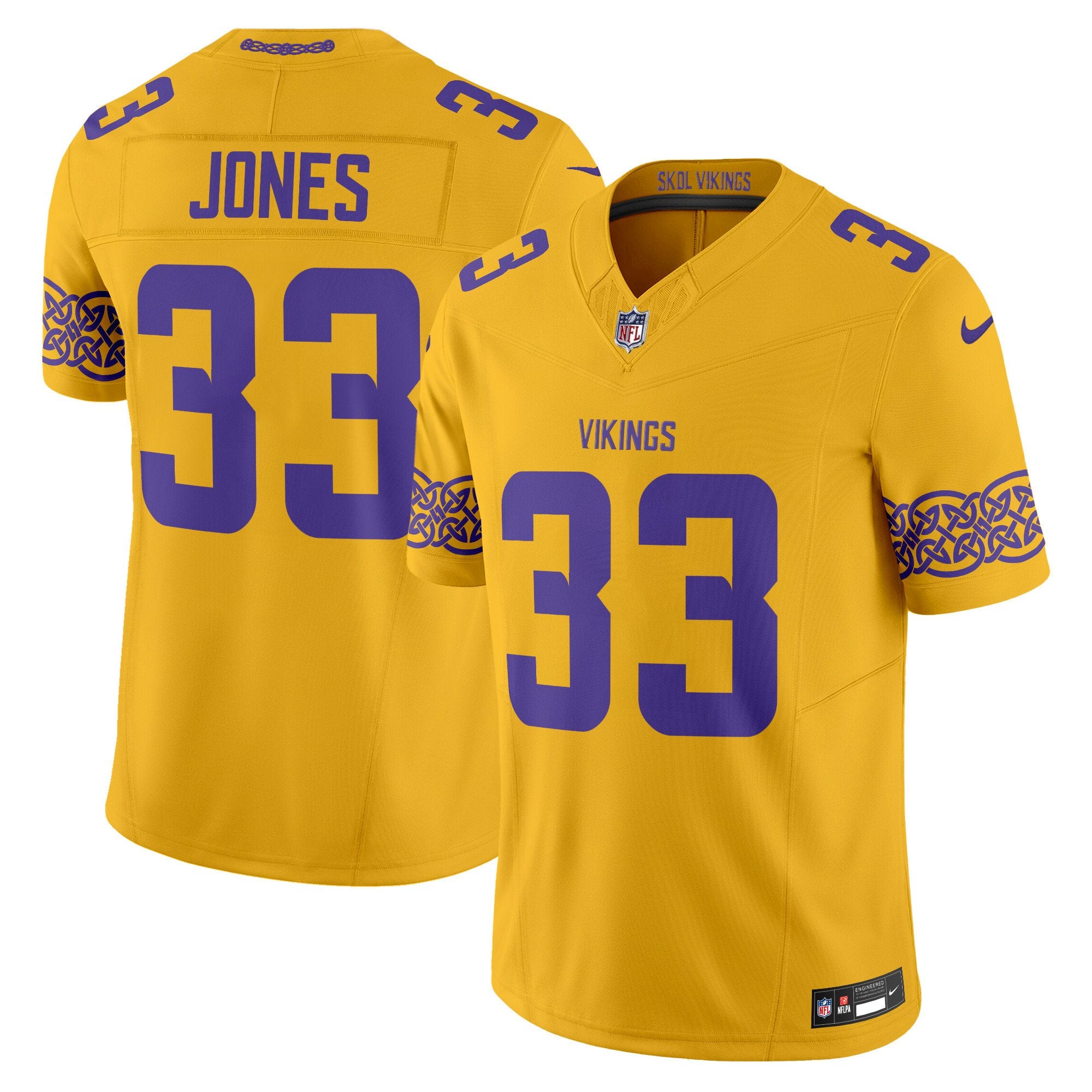 Men's Minnesota Vikings Nordic Pattern Vapor Limited Jersey - All Stitched - Gold, Aaron Jones