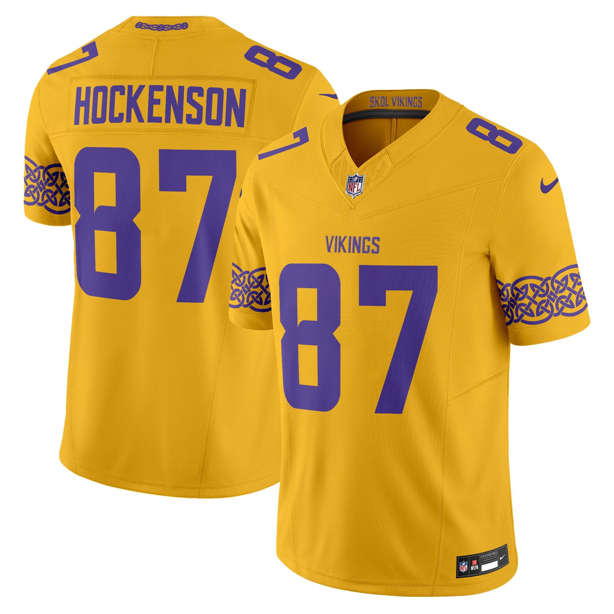 Men's Minnesota Vikings Nordic Pattern Vapor Limited Jersey - All Stitched - Gold, T.J. Hockenson