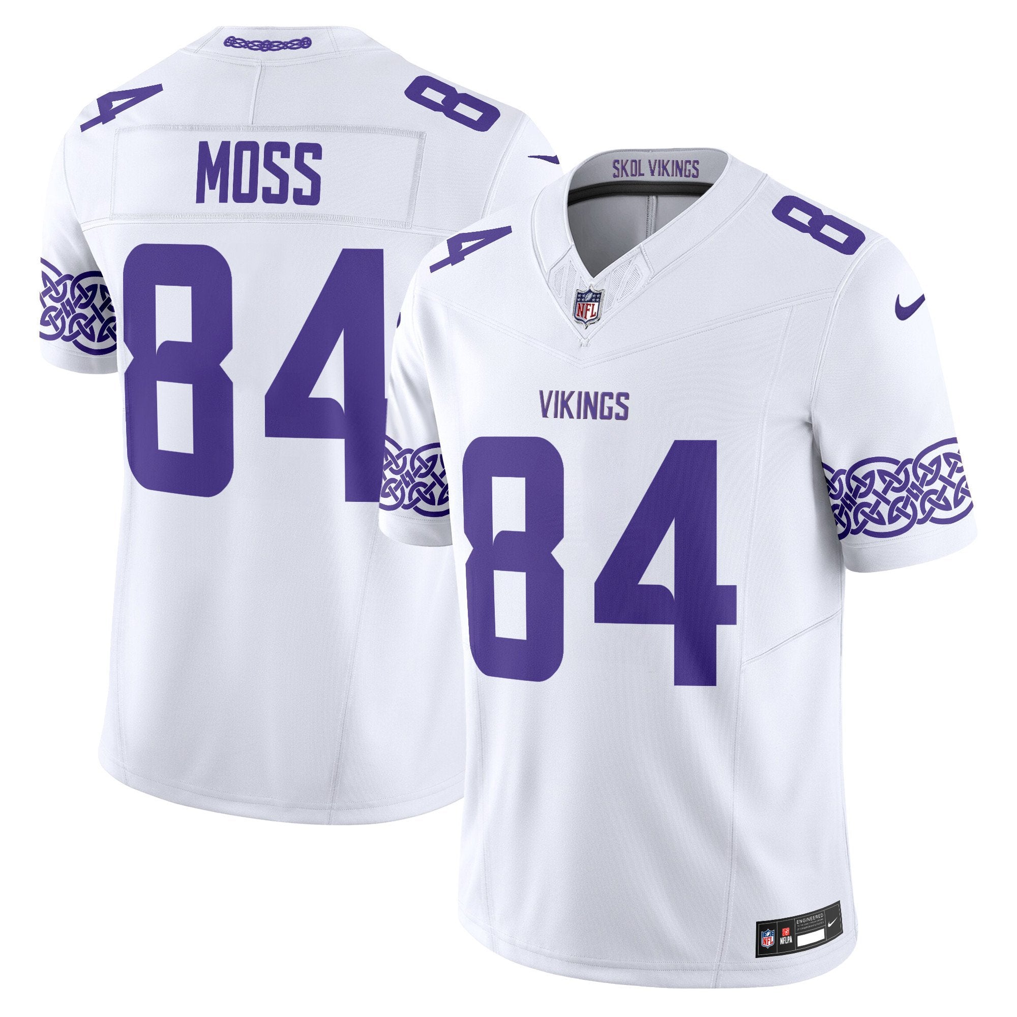 Men's Minnesota Vikings Nordic Pattern Vapor Limited Jersey - All Stitched - White, Randy Moss