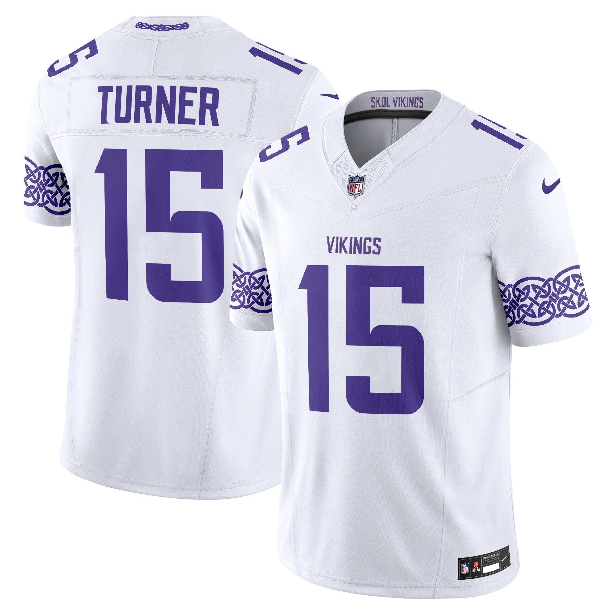 Men's Minnesota Vikings Nordic Pattern Vapor Limited Jersey - All Stitched - White, Dallas Turner