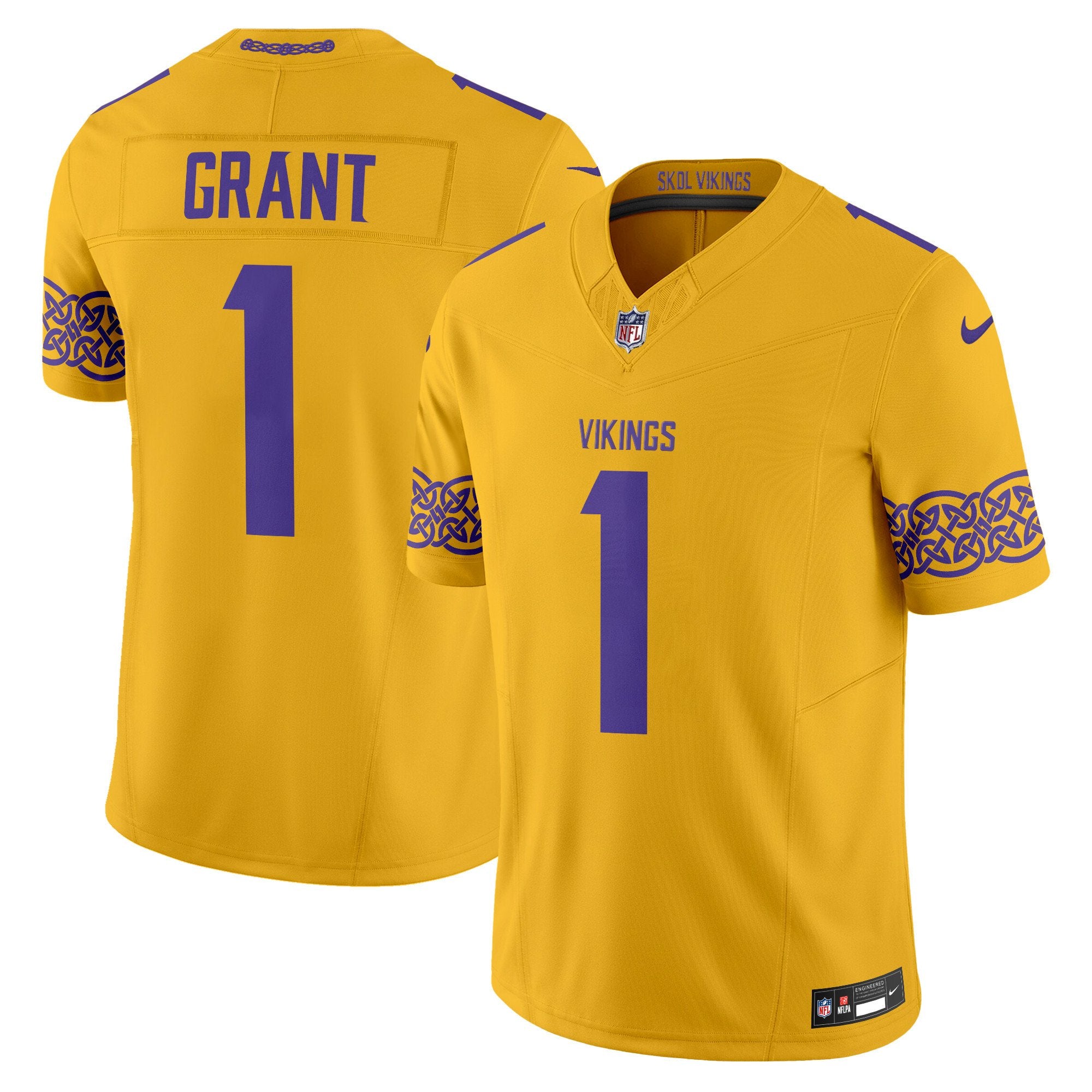 Men's Minnesota Vikings Nordic Pattern Vapor Limited Jersey - All Stitched - Gold, Bud Grant