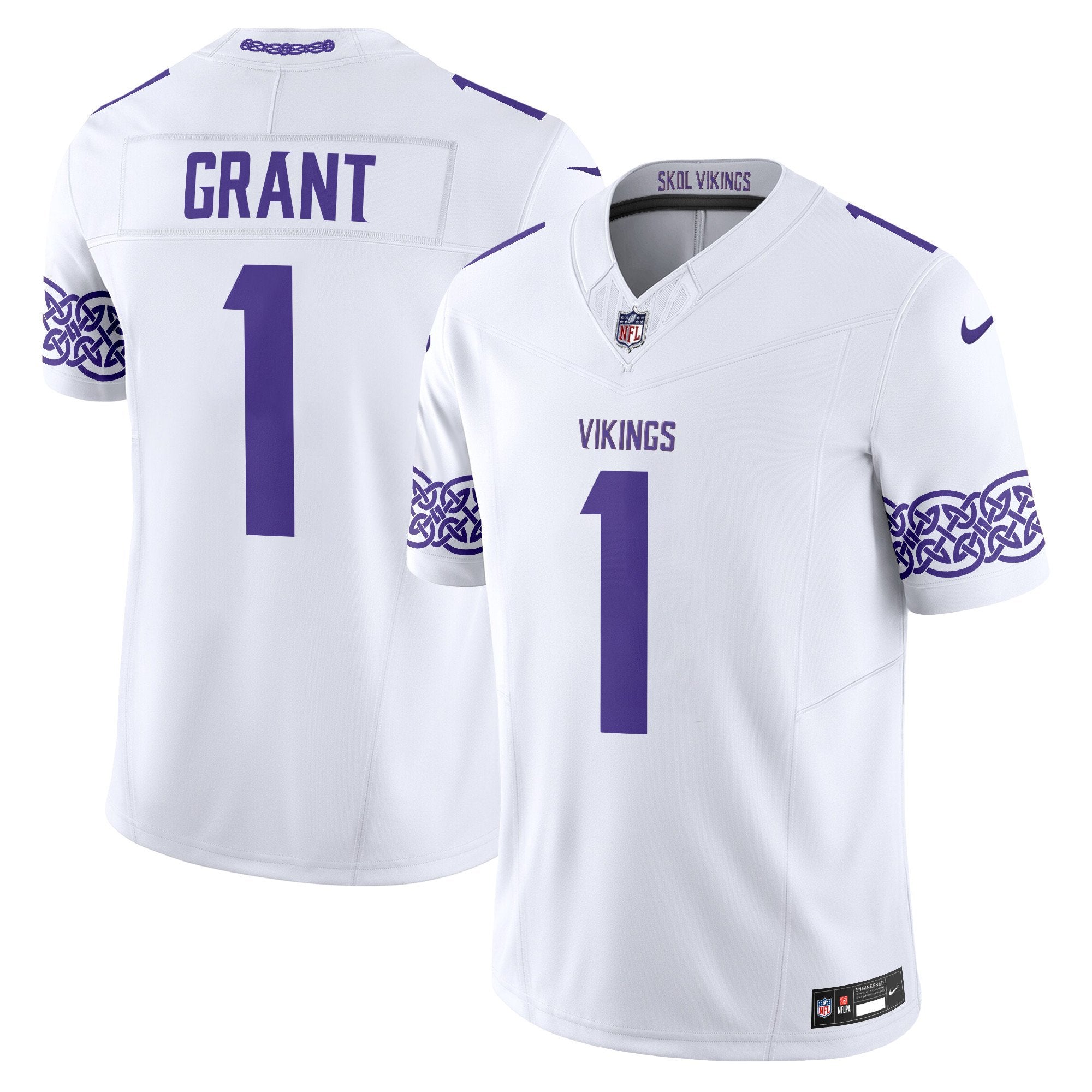 Men's Minnesota Vikings Nordic Pattern Vapor Limited Jersey - All Stitched - White, Bud Grant