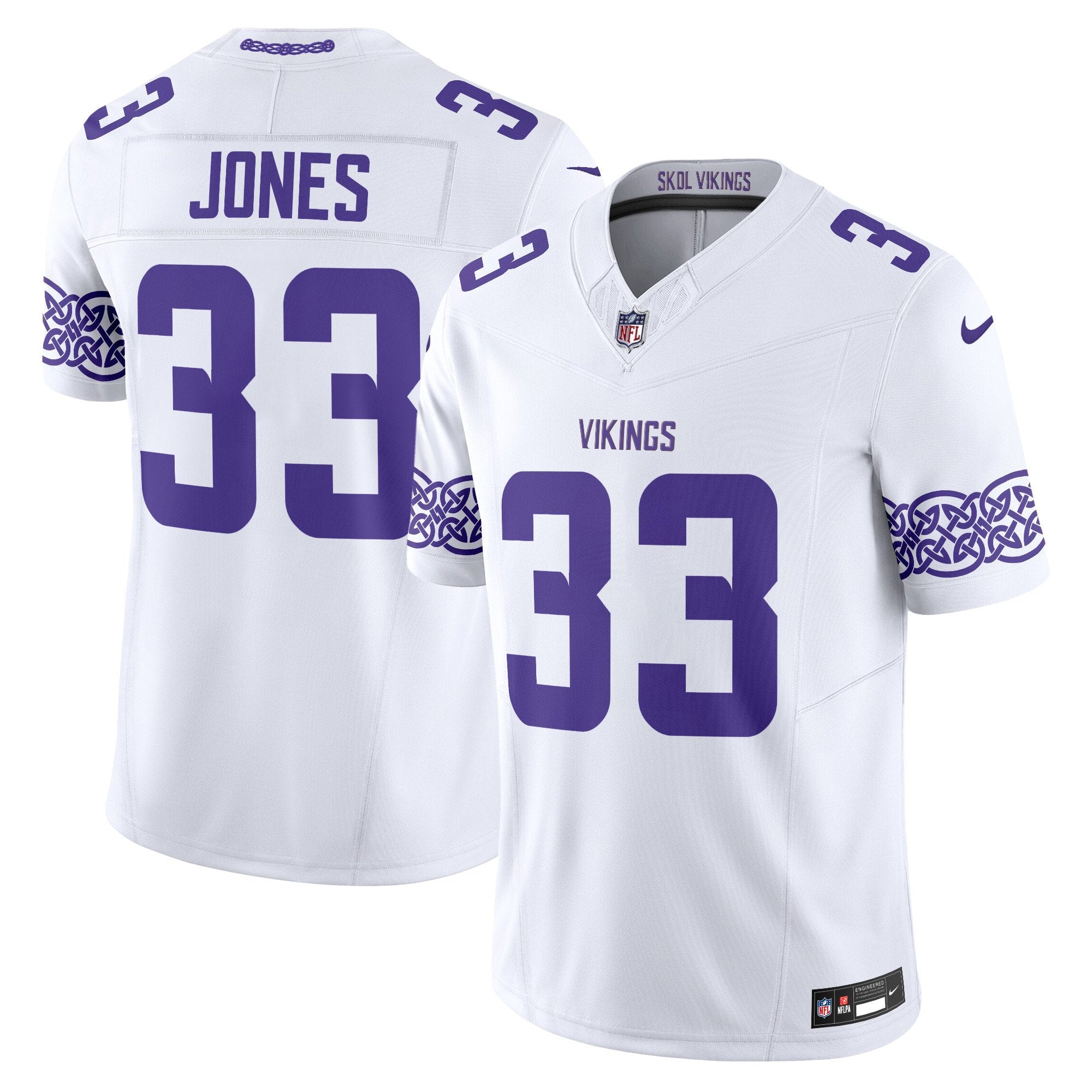 Men's Minnesota Vikings Nordic Pattern Vapor Limited Jersey - All Stitched - White, Aaron Jones