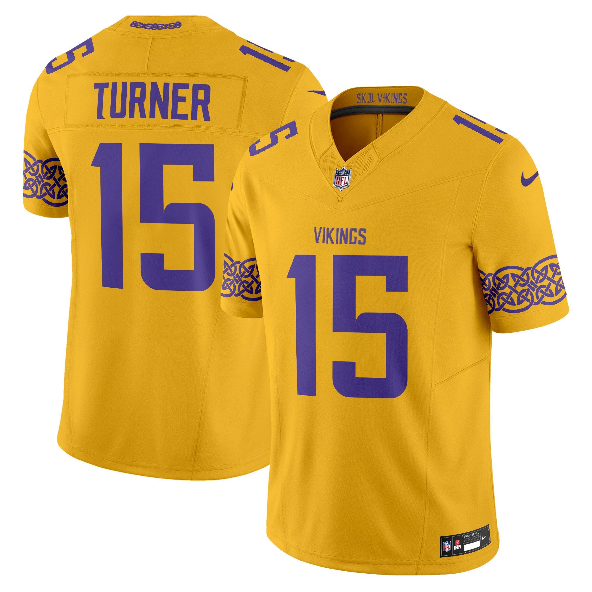 Men's Minnesota Vikings Nordic Pattern Vapor Limited Jersey - All Stitched - Gold, Dallas Turner