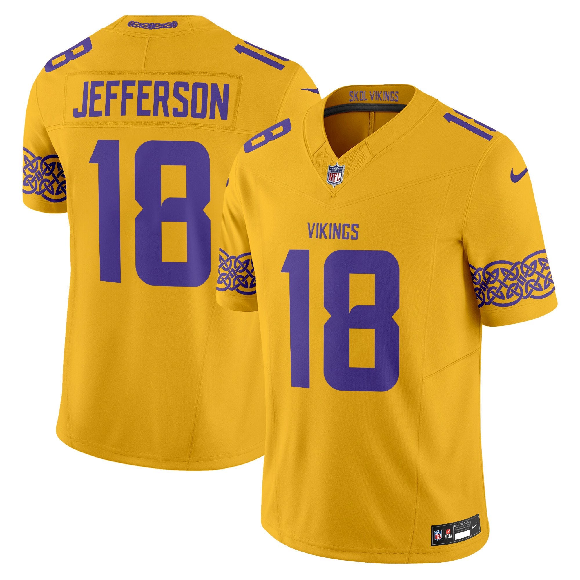 Men's Minnesota Vikings Nordic Pattern Vapor Limited Jersey - All Stitched - Gold, Justin Jefferson