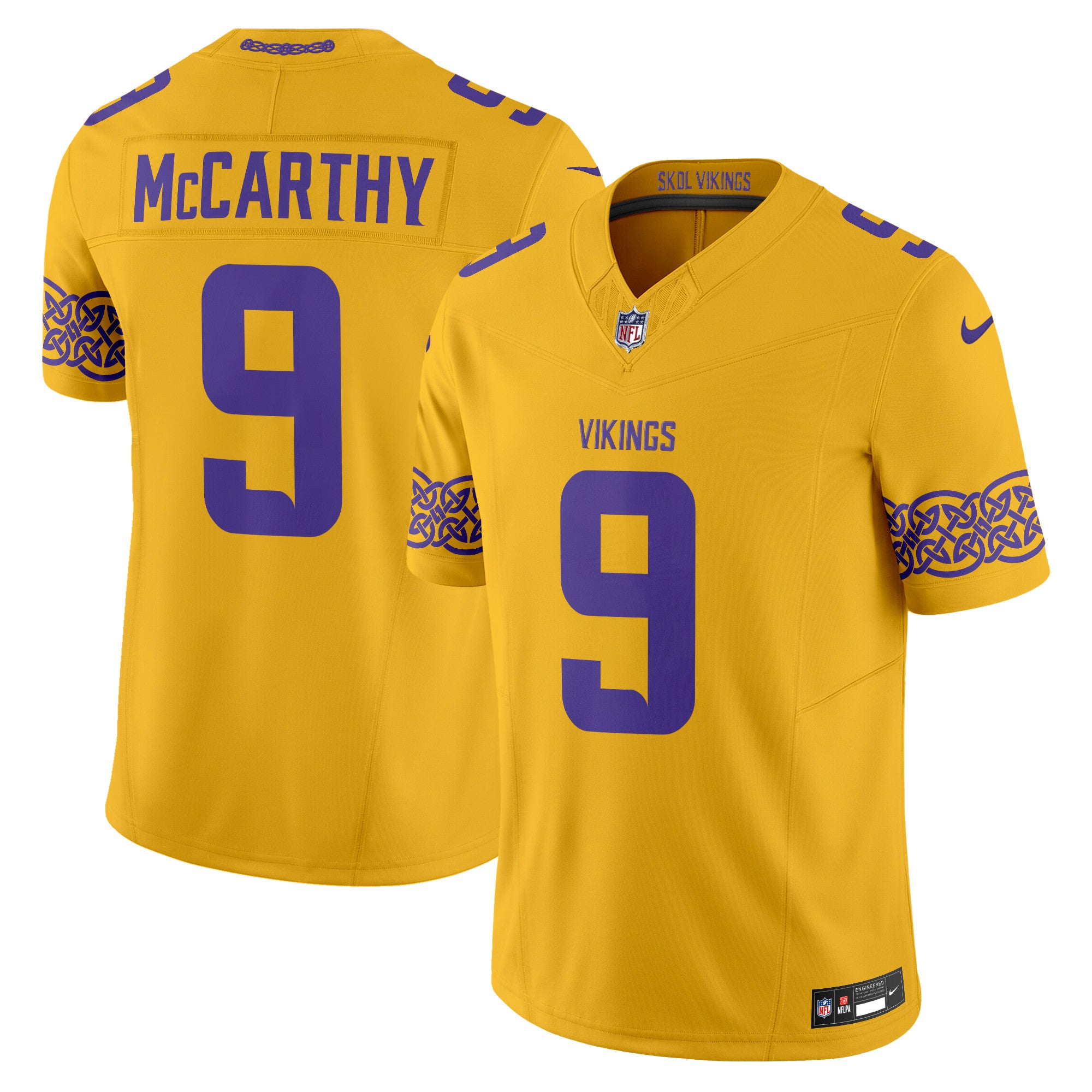 Men's Minnesota Vikings Nordic Pattern Vapor Limited Jersey - All Stitched - Gold, J.J. McCarthy