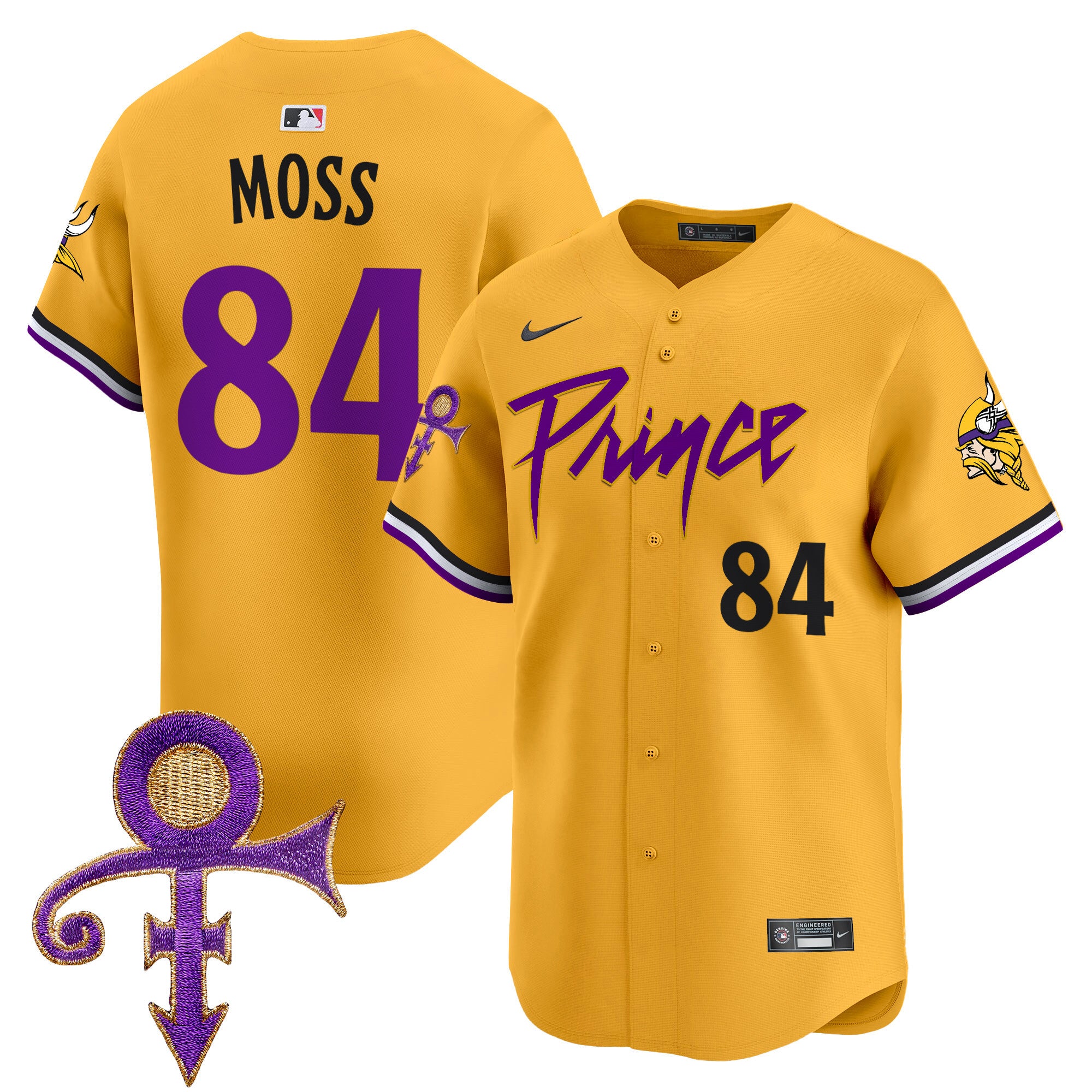 Men's Minnesota Vikings Prince Patch Vapor Premier Limited Jersey - All Stitched - Gold, Randy Moss