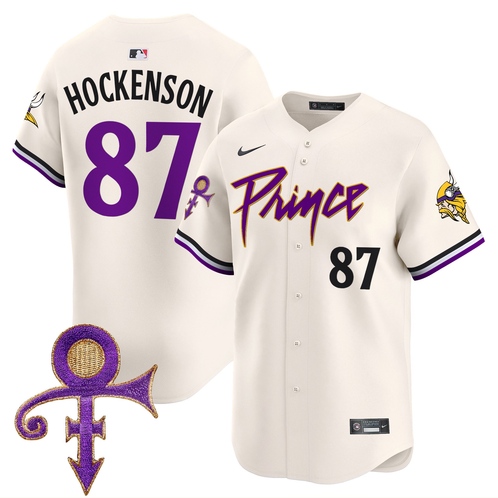 Men's Minnesota Vikings Prince Patch Vapor Premier Limited Jersey - All Stitched - Cream, T.J. Hockenson
