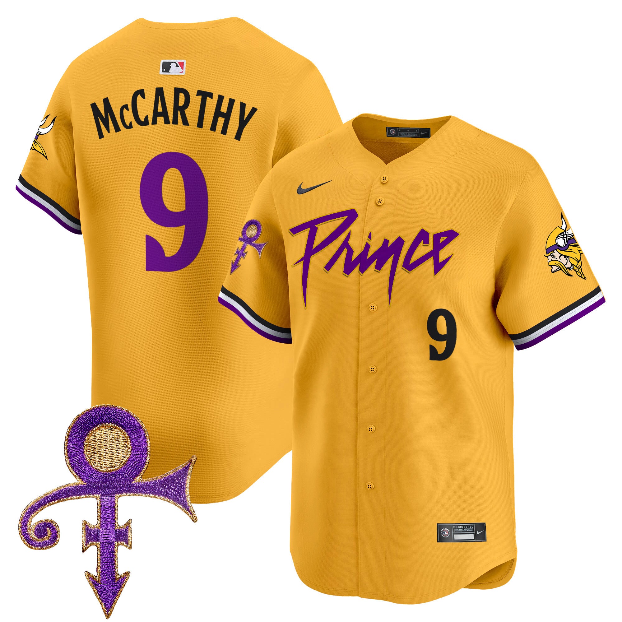 Men's Minnesota Vikings Prince Patch Vapor Premier Limited Jersey - All Stitched - Gold, J.J. McCarthy