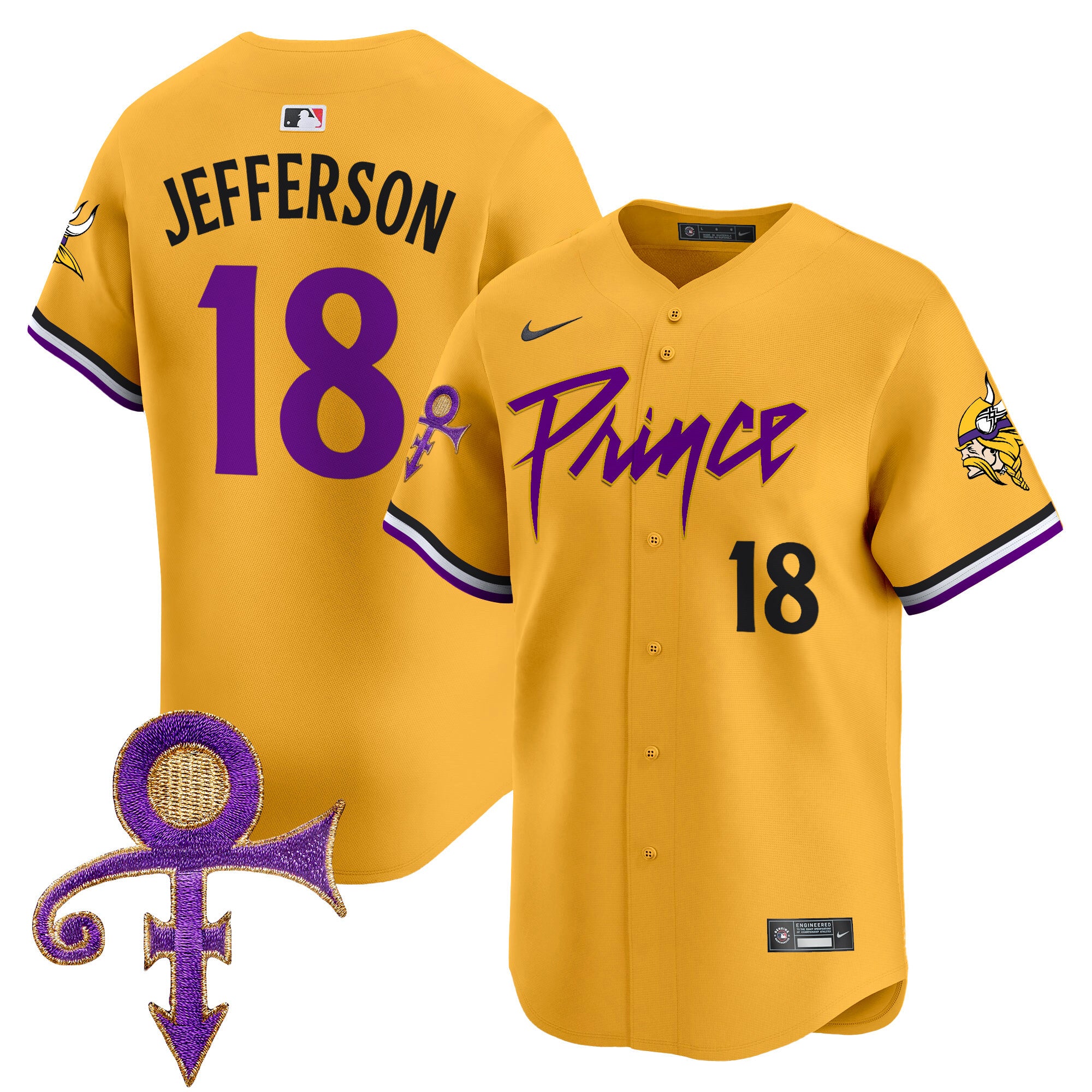 Men's Minnesota Vikings Prince Patch Vapor Premier Limited Jersey - All Stitched - Gold, Justin Jefferson