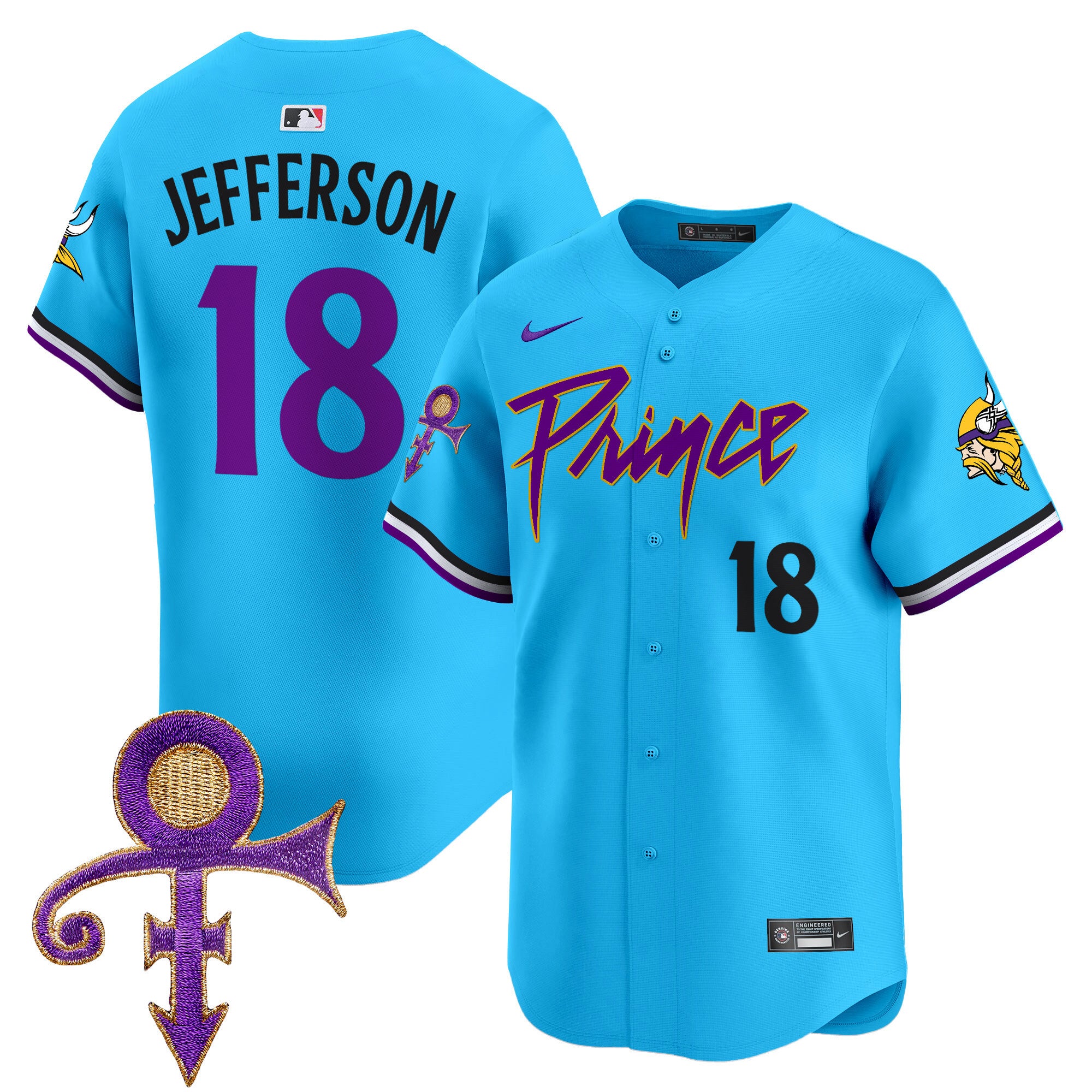 Men's Minnesota Vikings Prince Patch Vapor Premier Limited Jersey - All Stitched - Light Blue, Justin Jefferson