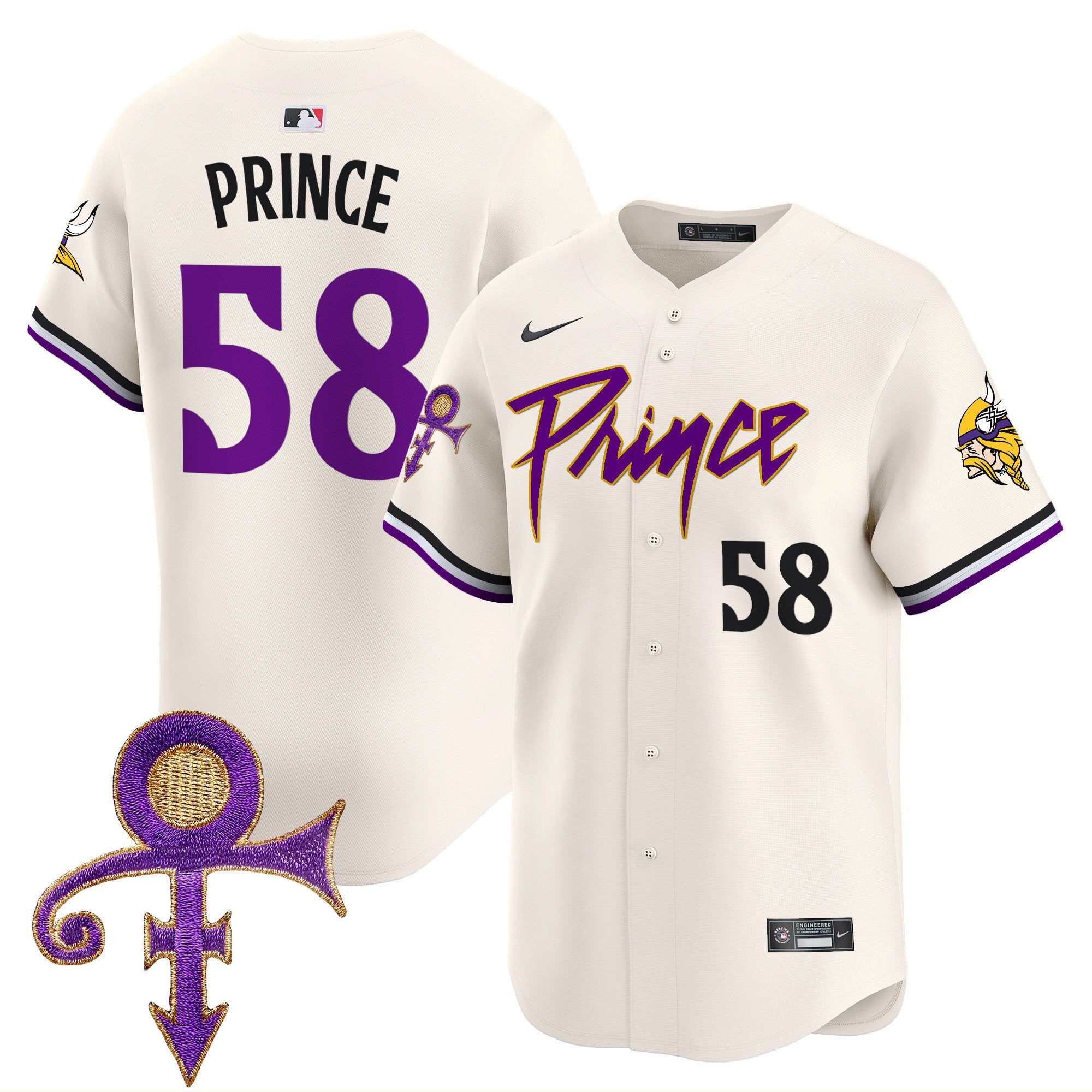 Men's Minnesota Vikings Prince Patch Vapor Premier Limited Jersey - All Stitched - Cream, Prince 1958
