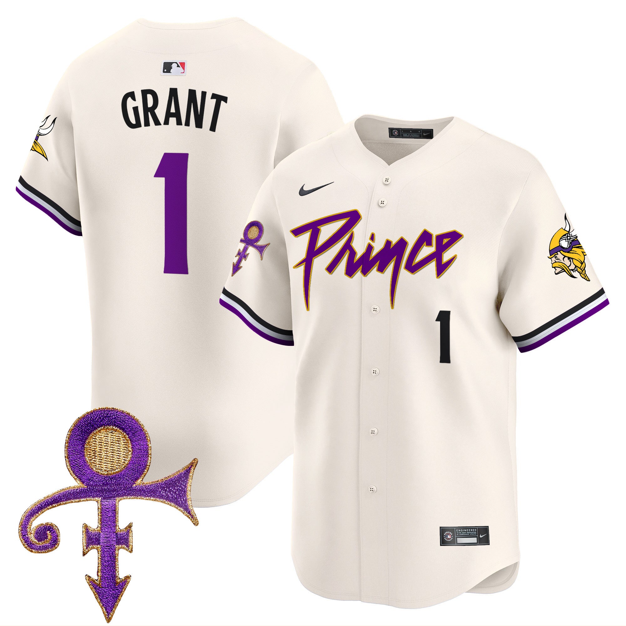 Men's Minnesota Vikings Prince Patch Vapor Premier Limited Jersey - All Stitched - Cream, Bud Grant