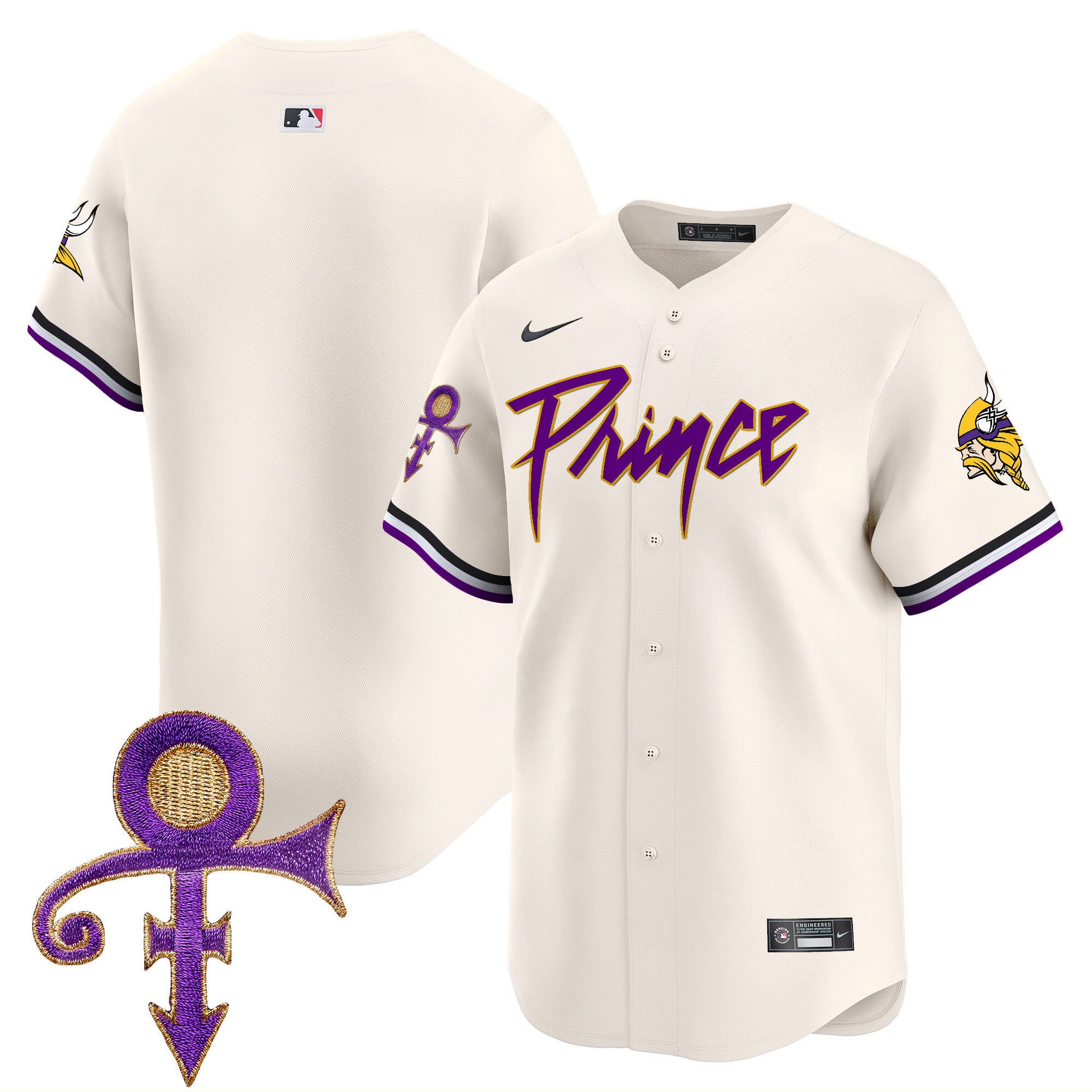 Men's Minnesota Vikings Prince Patch Vapor Premier Limited Jersey - All Stitched - Cream, Team